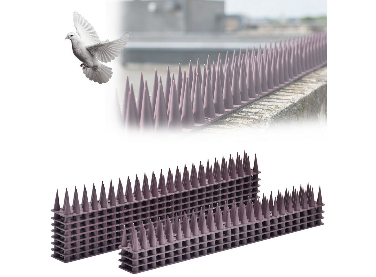 shop'n smile ideoon Taubenspikes Vogelabwehr Spikes 5,4m Taubenschreck 3-reihig gegen Tauben & Marder, 12-St., 12er / 24er-Set, Individuell zuschneidbar, flexibel montierbar/100% UV-beständig