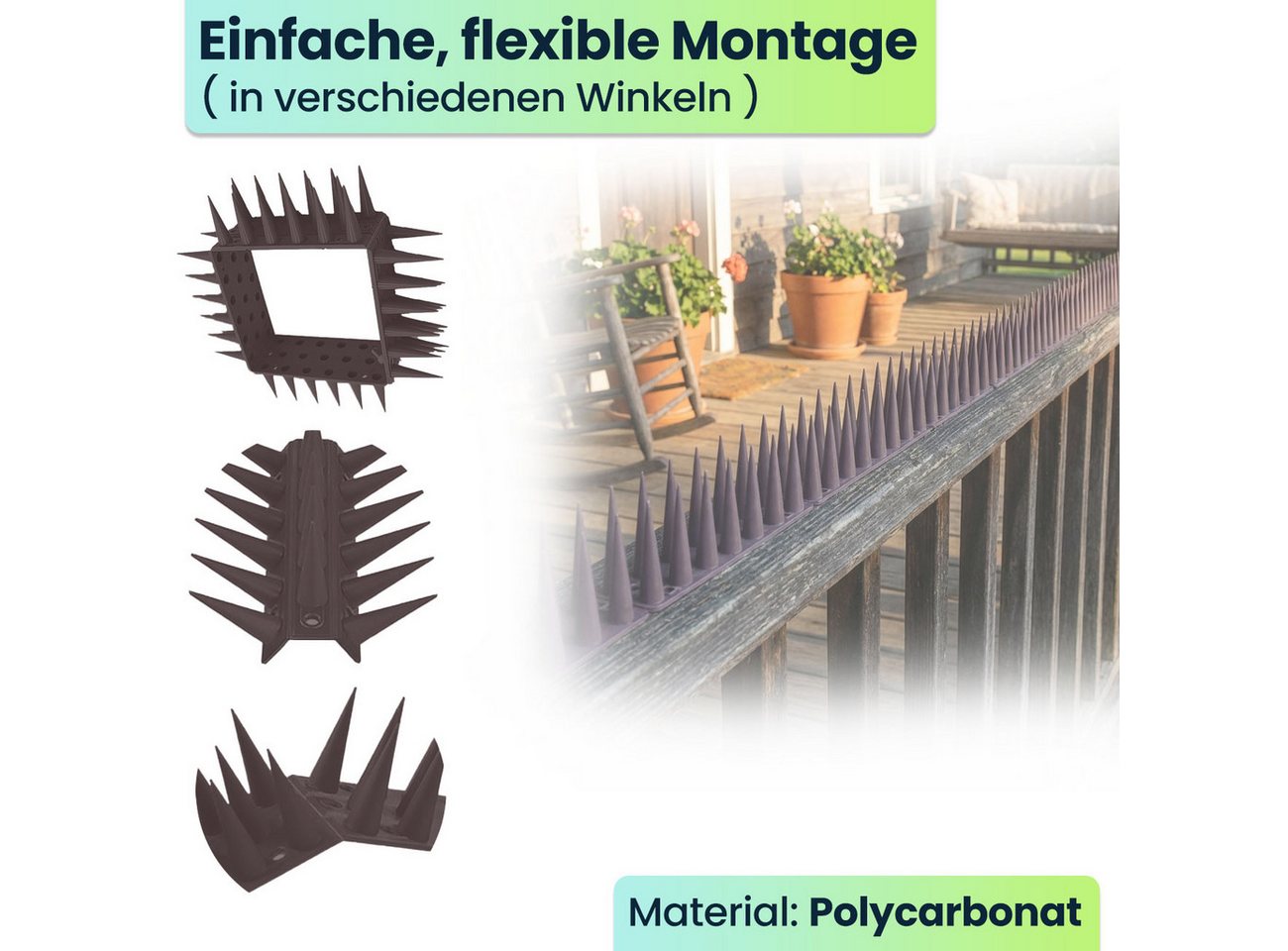 shop'n smile ideoon Taubenspikes Vogelabwehr Spikes 5,4m Taubenschreck 3-reihig gegen Tauben & Marder, 12-St., 12er / 24er-Set, Individuell zuschneidbar, flexibel montierbar/100% UV-beständig Bild 2