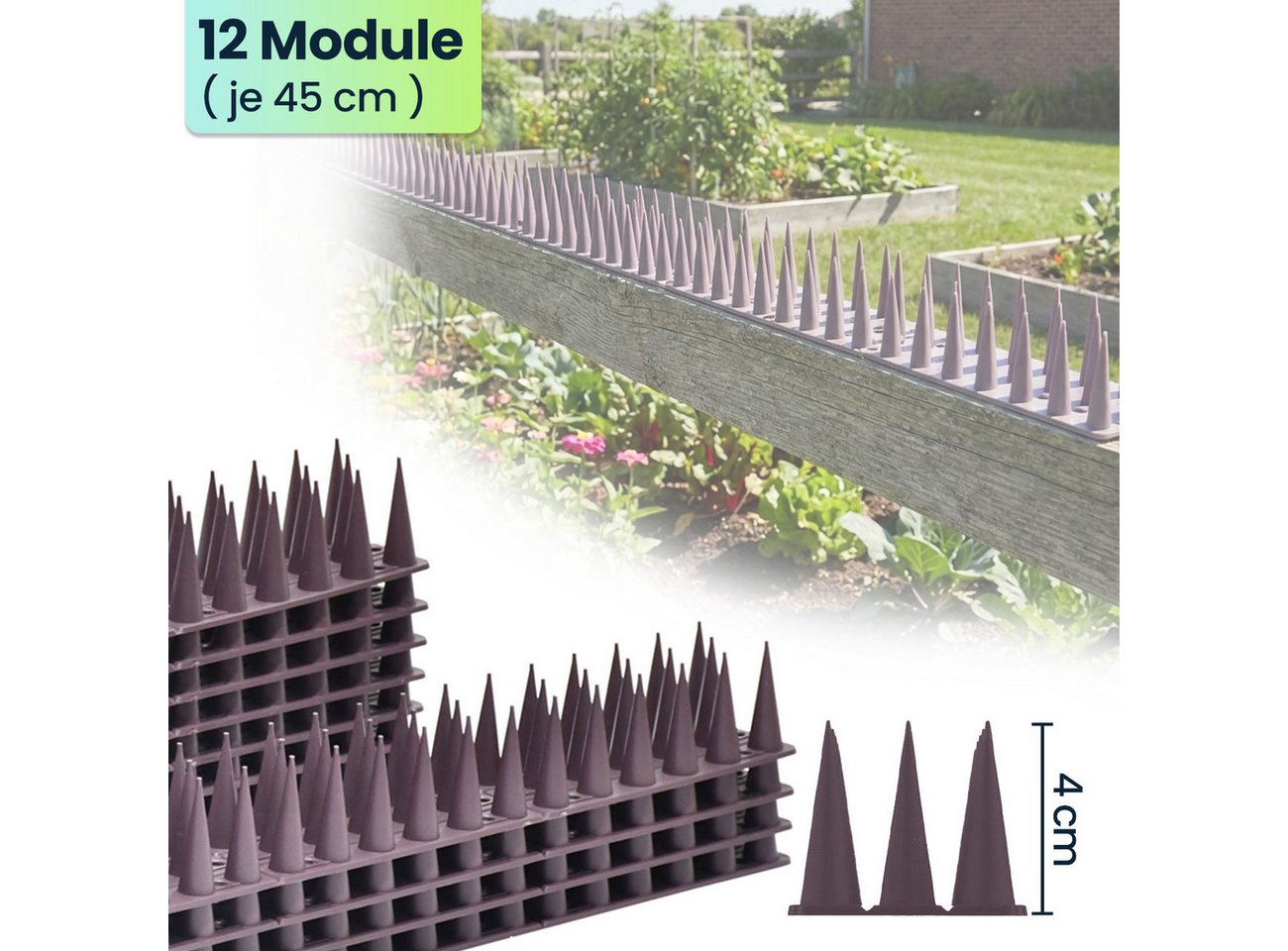 shop'n smile ideoon Taubenspikes Vogelabwehr Spikes 5,4m Taubenschreck 3-reihig gegen Tauben & Marder, 12-St., 12er / 24er-Set, Individuell zuschneidbar, flexibel montierbar/100% UV-beständig Bild 4