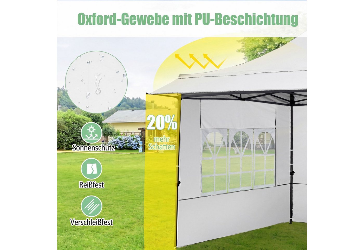 COSTWAY Faltpavillon, Pop Up Gartenpavillon mit 3 Seitenwänden für Garten Bild 2