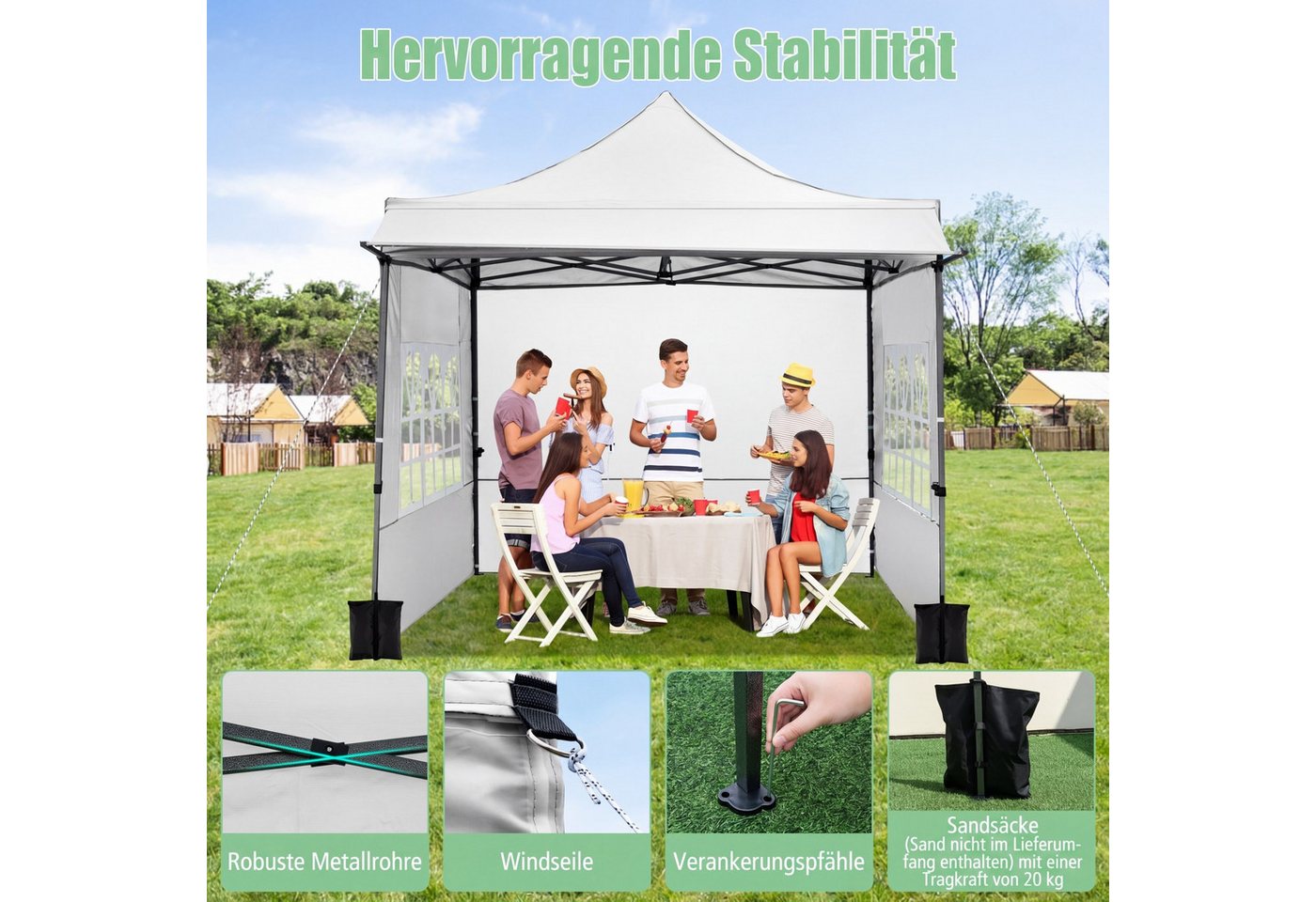COSTWAY Faltpavillon, Pop Up Gartenpavillon mit 3 Seitenwänden für Garten Bild 4