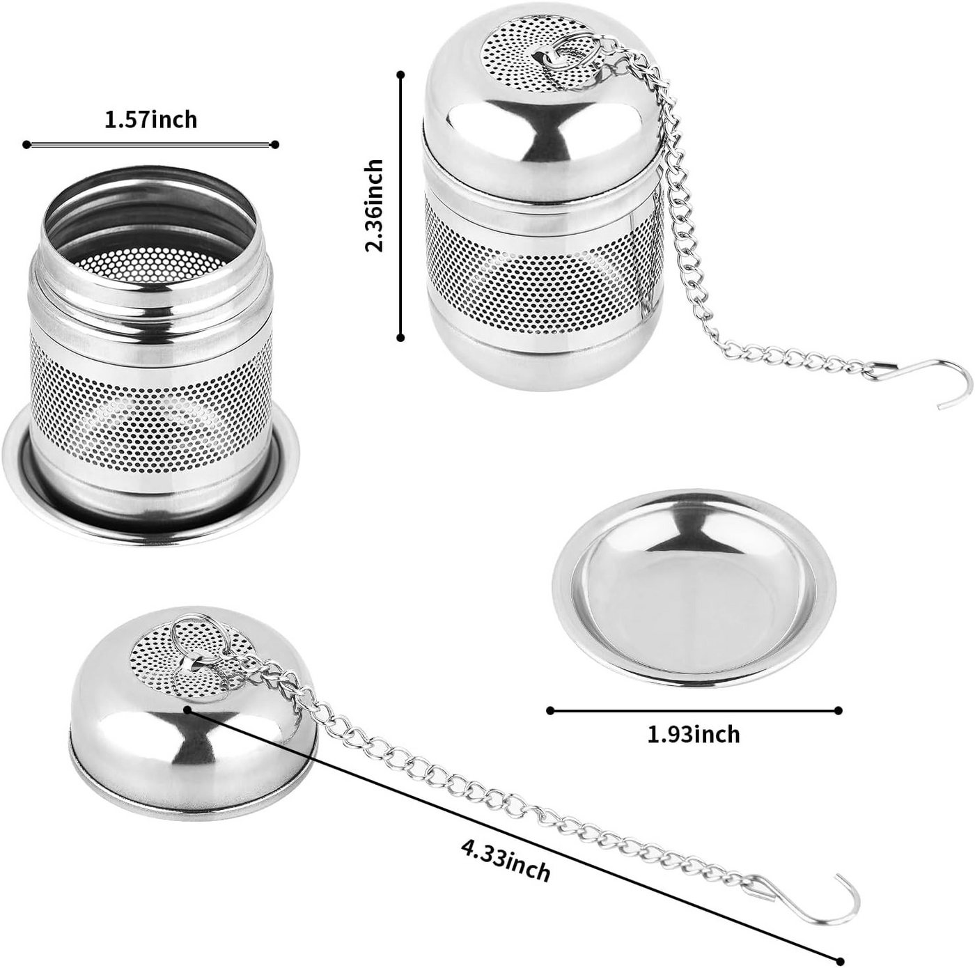 FOUORTUNATE-BEE Teesieb 2er Set Tee-Ei aus Edelstahl mit Untersetzer & Kette, (2-St), Wiederverwendbare Tee-Eier mit feinem Sieb & Kette Bild 3