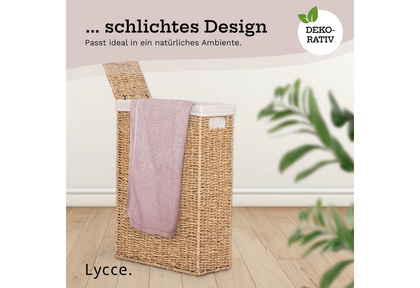 Lycce Wäschekorb Nischenwäschekorb in versch. Größen, aus Seegras geflochten, mit Stoffeinsatz, mit Deckel, Handarbeit Bild 3