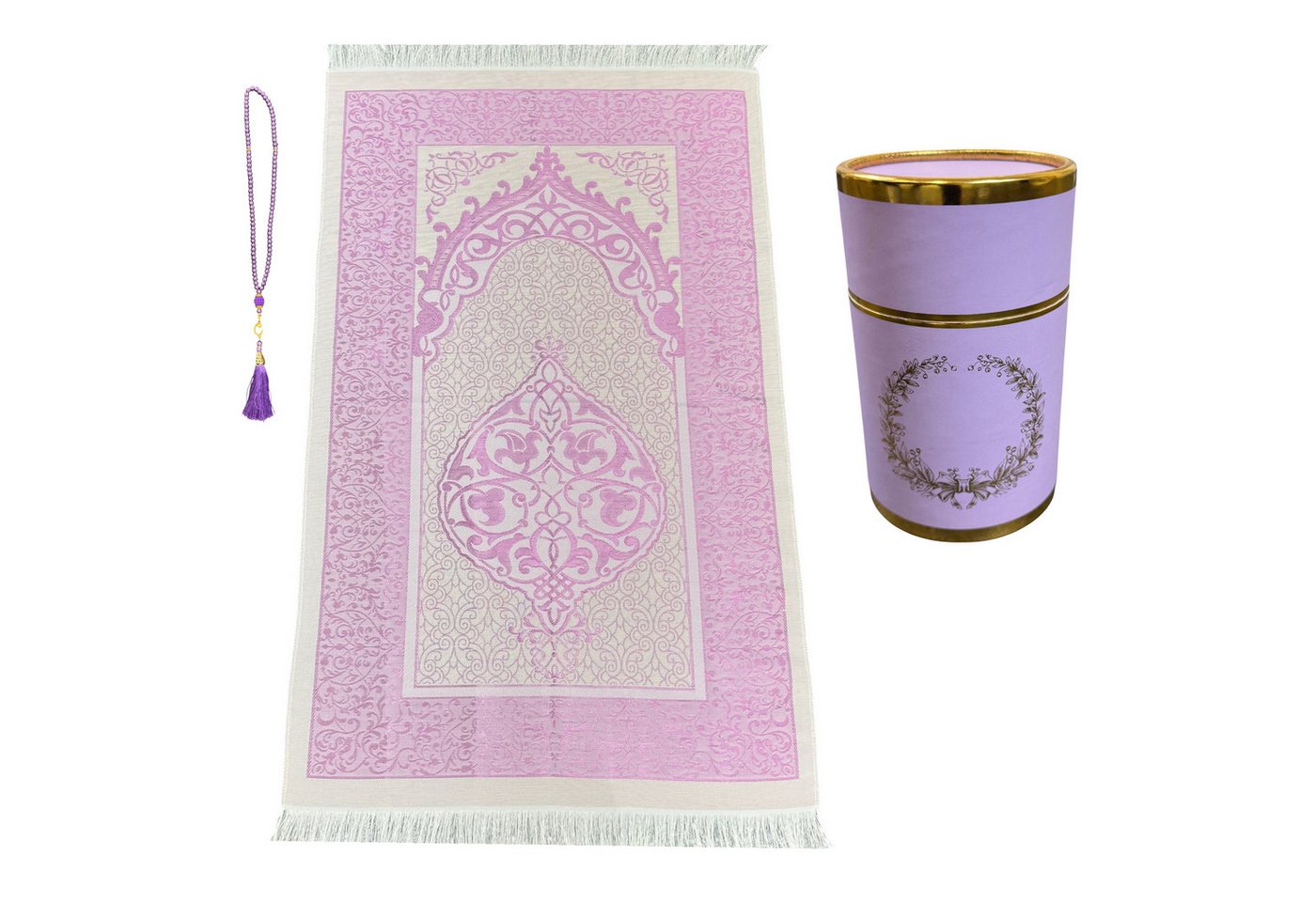 TeppichHome24 Teppich Gebetsteppich aus Taftstoff mit Geschenkbox und Tesbih leicht lila, rechteckig Bild 2