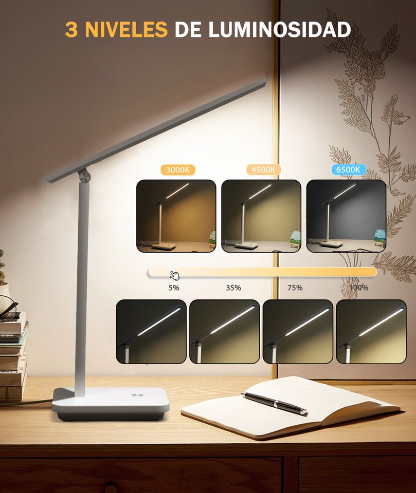 Aigostar LED Schreibtischlampe Schreibtischlampe LED dimmbar, USB faltbare Kindertischlampe, 3 Modi Bild 3