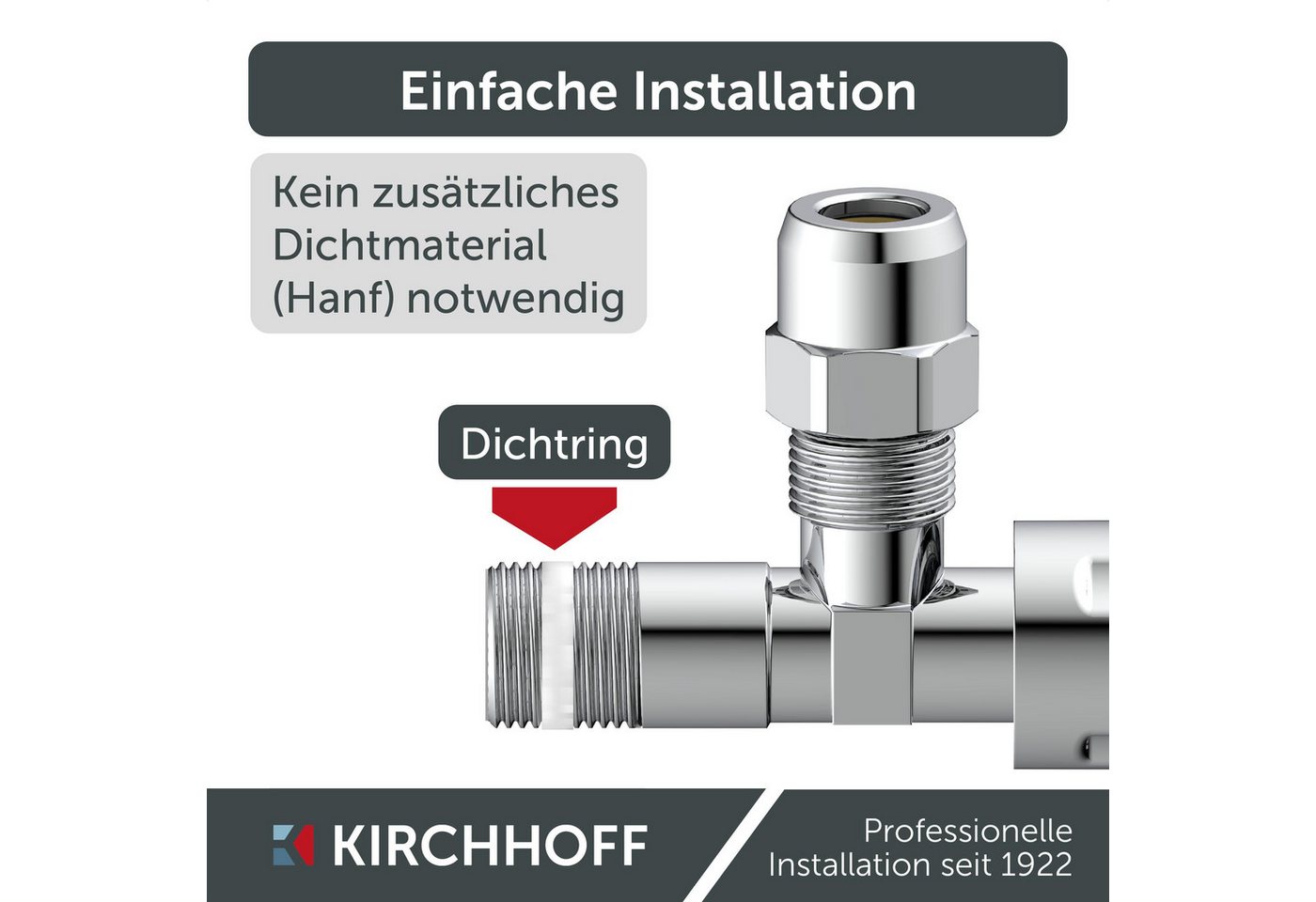 Kirchhoff Eckventil Chrom, 1/2"AG x 3/8"AG x 10 mmQ, selbstdichtend, mit Schubrosette