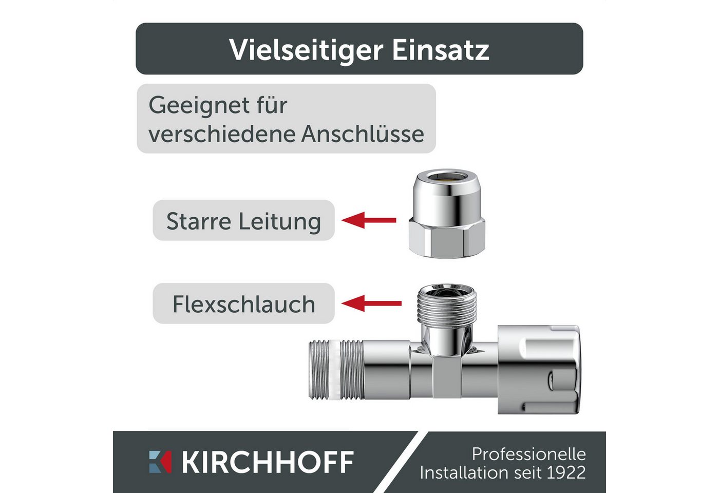 Kirchhoff Eckventil Chrom, 1/2"AG x 3/8"AG x 10 mmQ, selbstdichtend, mit Schubrosette Bild 2