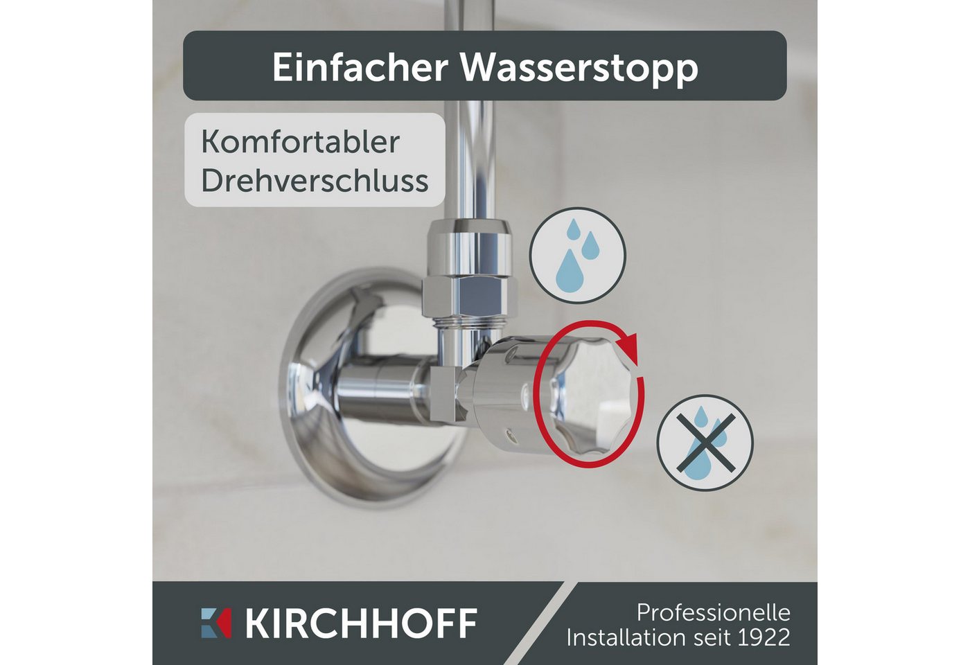 Kirchhoff Eckventil Chrom, 1/2"AG x 3/8"AG x 10 mmQ, selbstdichtend, mit Schubrosette Bild 3