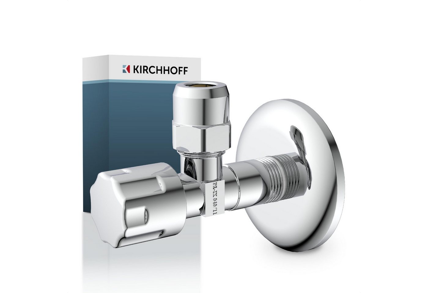 Kirchhoff Eckventil Chrom, 1/2"AG x 3/8"AG x 10 mmQ, selbstdichtend, mit Schubrosette Bild 4