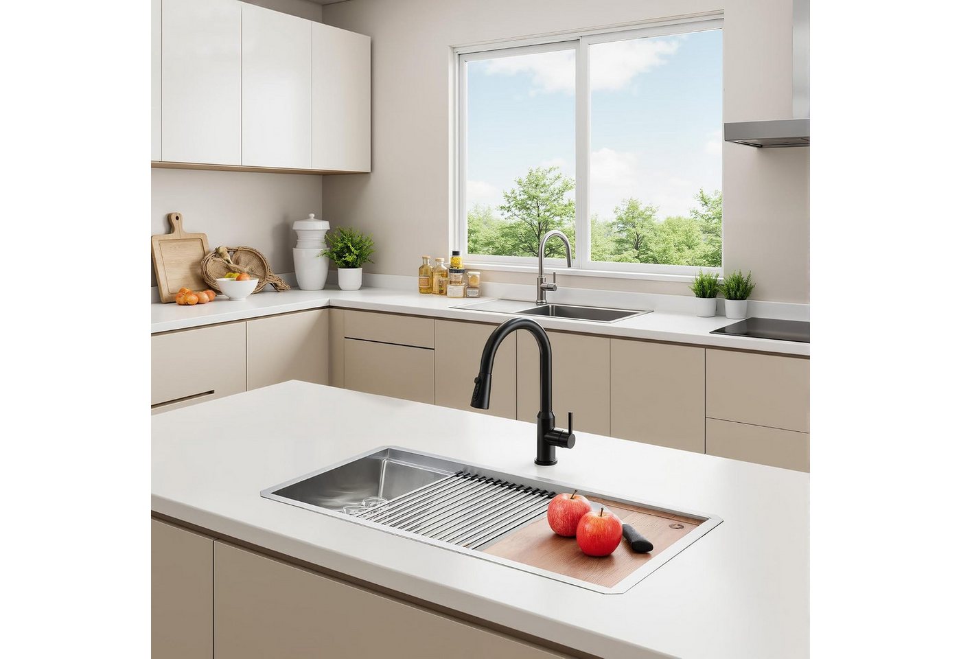 GarveeMore Küchenspüle Edelstahl-Unterbauspüle als Arbeitsstation,Spülbecken, 76/48 cm, Einzelbecken mit Zubehör und integrierten Funktionen Bild 2