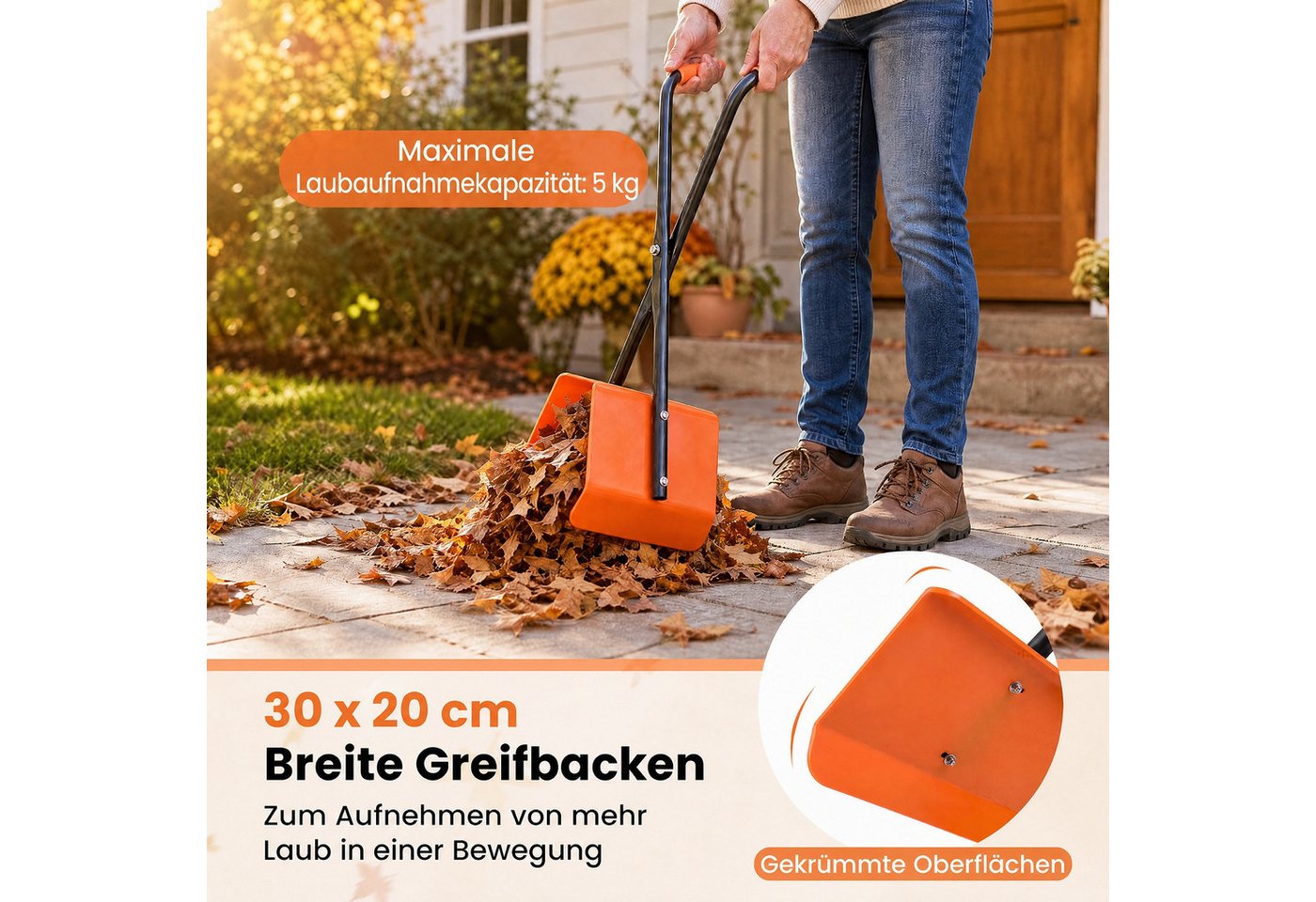 KOMFOTTEU Laubgreifer Gartengreifer Laubsammler, aus Metall mit 92cm langem Stiel & Breiten Kunststoffbacken Bild 2