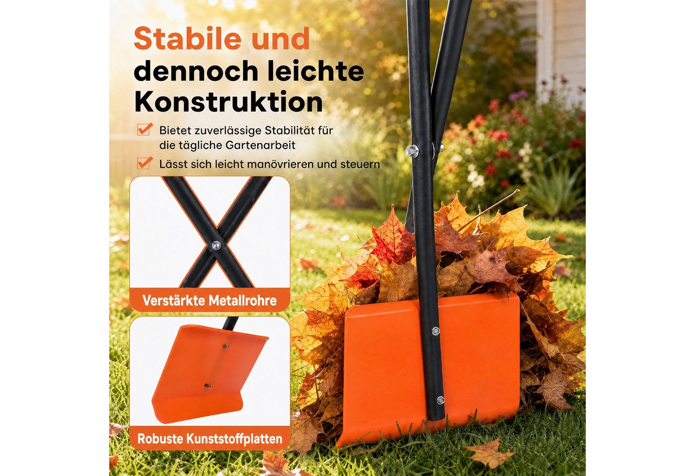 KOMFOTTEU Laubgreifer Gartengreifer Laubsammler, aus Metall mit 92cm langem Stiel & Breiten Kunststoffbacken Bild 3