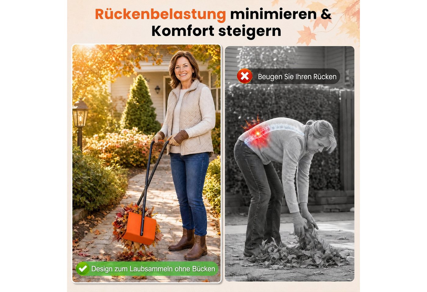 KOMFOTTEU Laubgreifer Gartengreifer Laubsammler, aus Metall mit 92cm langem Stiel & Breiten Kunststoffbacken Bild 5