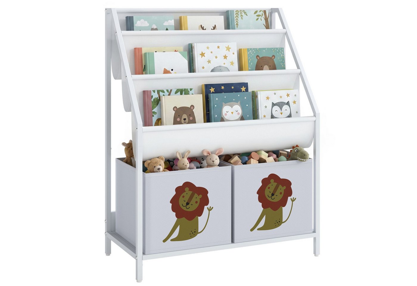 AIYAPLAY Kinderregal Bücherregal mit 2 offenen Fächer 3 Hängeregale, Set 1-tlg., für Kinderzimmer 60 x 30 x 76 cm Weiß Bild 3