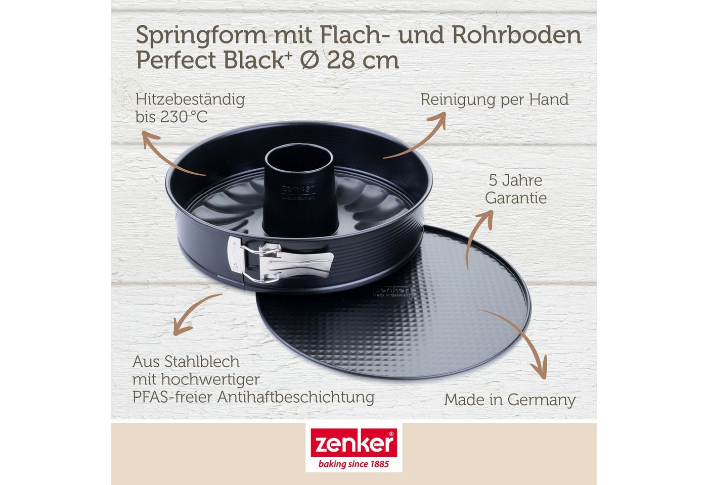 Zenker Springform mit Flach- und Rohrboden, Kuchenform, Backform Bild 2