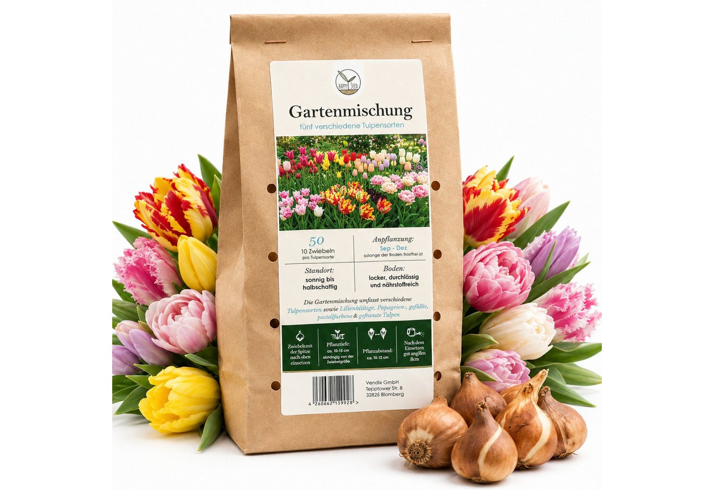 HappySeed Blumenzwiebeln 50 Stk, Tulpen & Frühlingsblüher, verschiedene Sorten, (Gartenmischung, 50-St), Gartenmischung Bild 2