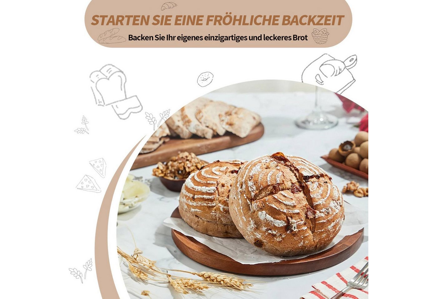 PFCTART Gärkorb Sauerteig Starter Set mit Gärkörbchen & Sauerteig Glas 1000 ml, (Set 15-tlg), Brot backen Zubehör, Gärkorb, optimale Luftzirkulation, Kaltgärung Bild 4