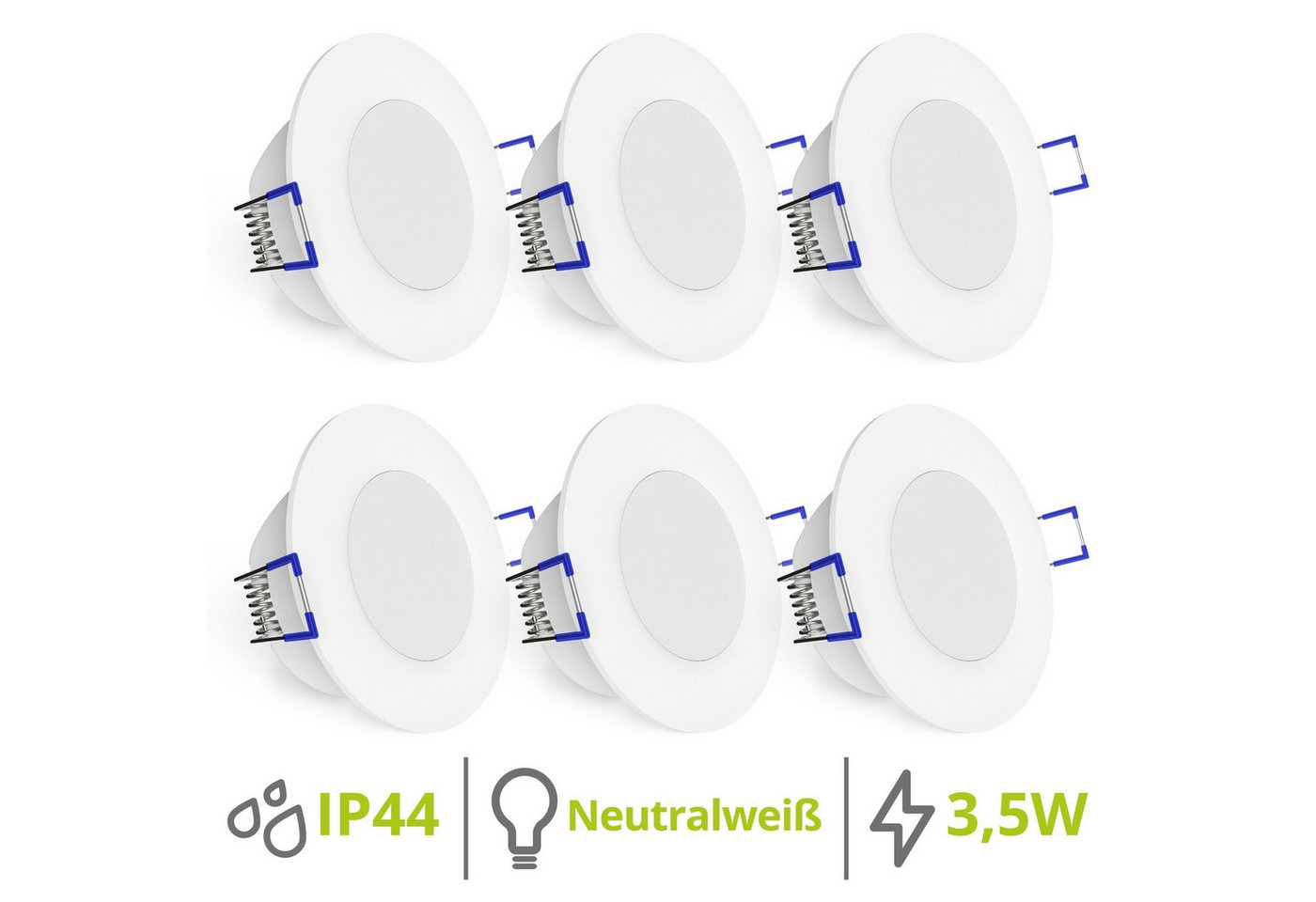 linovum LED Einbaustrahler 6x WEEVO LED Einbauspot IP44 Downlight neutralweiß 3,5W Deckenlampe, Neutralweiß