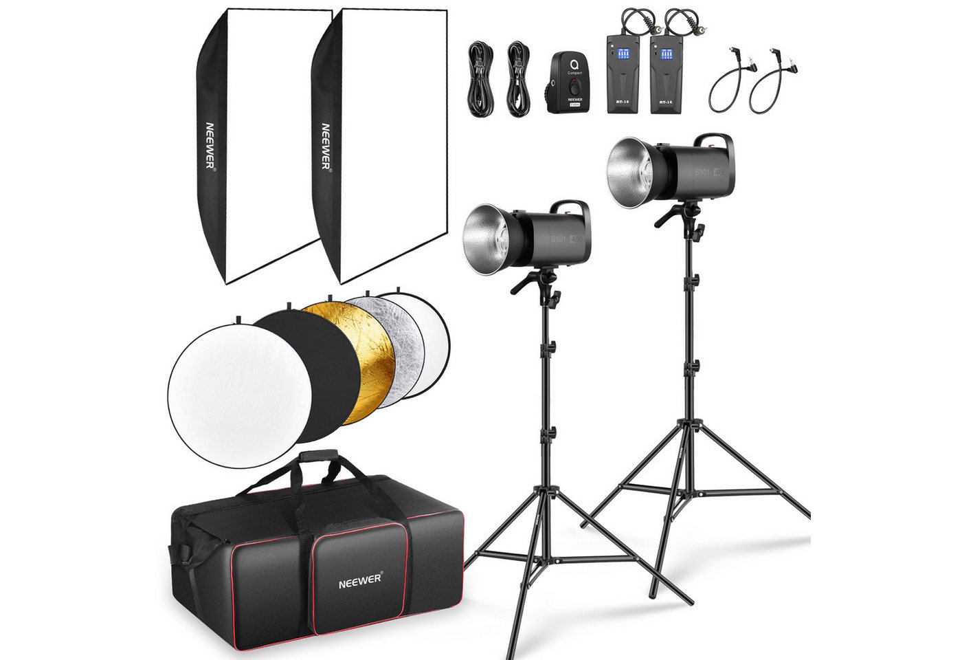 Neewer Studioleuchte S101-400W Studio Monolight Blitzlicht Set, 2Pack Set 800W Studio Flash, 5600K, mit Bowens Mount/Softbox/Ständer/Reflektor/Auslöser Bild 2