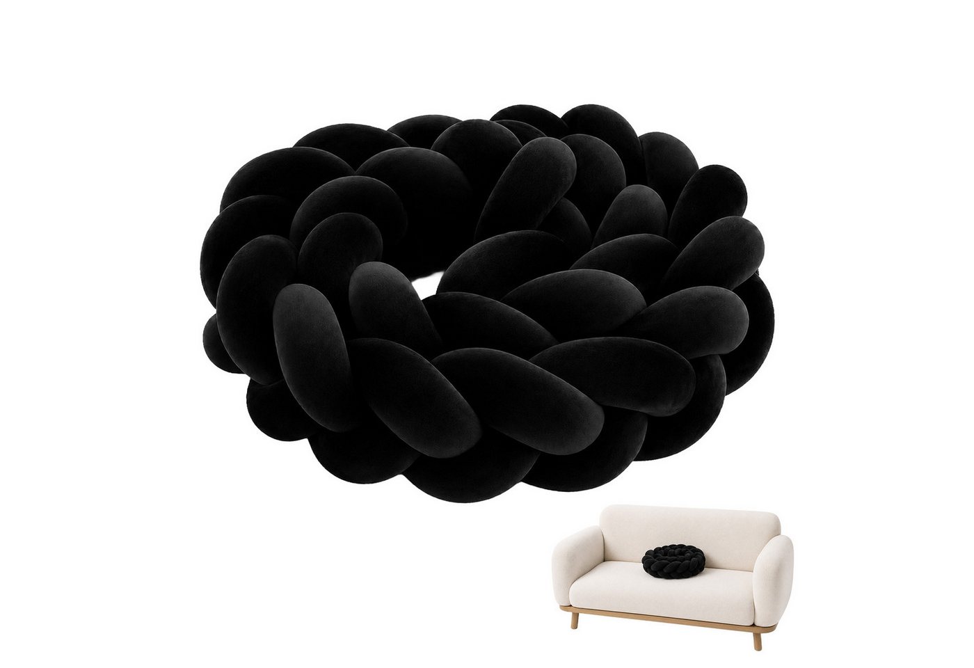 Youyijia Sitzkissen Schwarzes Knotenkissen Geflochten Lang, Gepolstertes Sitzkissen Bild 3