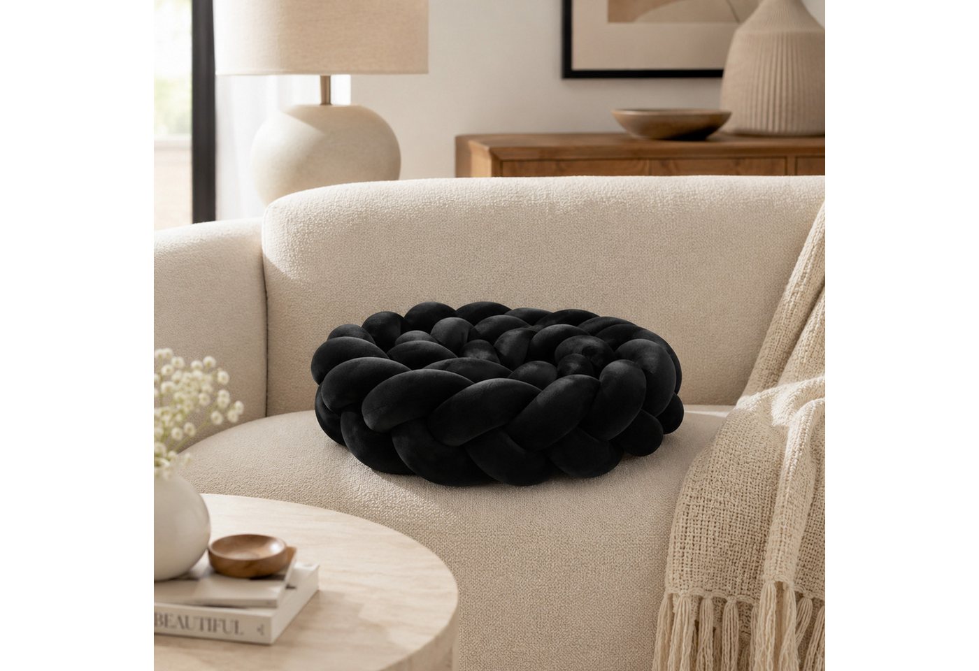 Youyijia Sitzkissen Schwarzes Knotenkissen Geflochten Lang, Gepolstertes Sitzkissen Bild 4