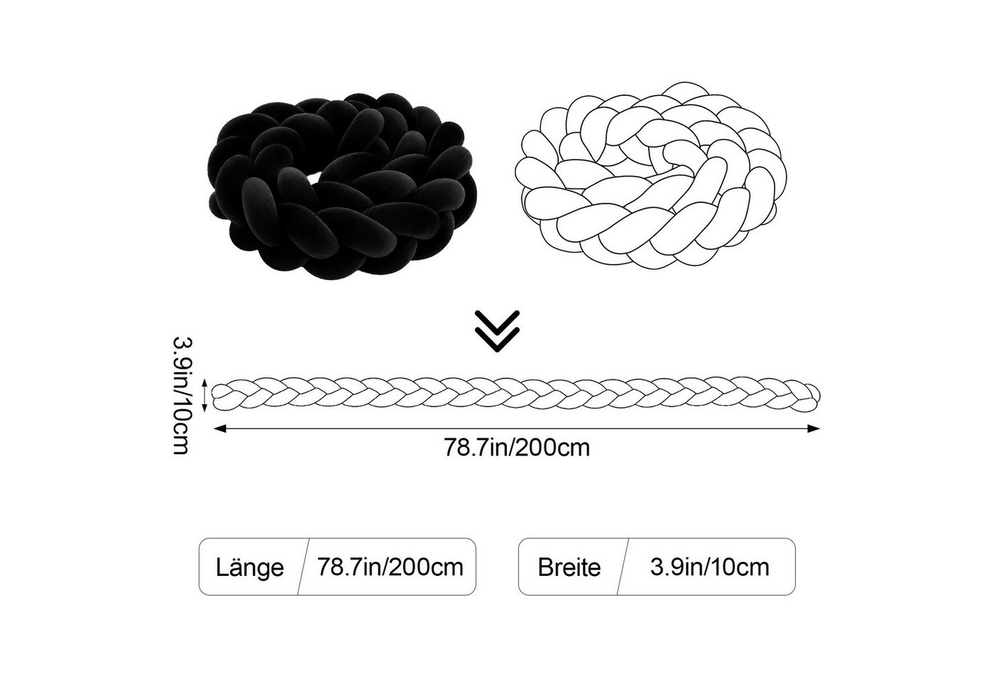 Youyijia Sitzkissen Schwarzes Knotenkissen Geflochten Lang, Gepolstertes Sitzkissen Bild 5