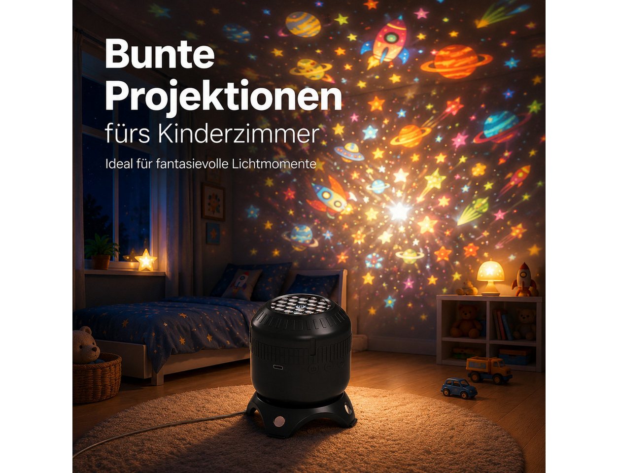 OYLCDI Projektionslampe Projektionslampe für Kinder mit 8 Wechselmotiven, Nachtlicht Projektor mit drehbarer Projektion, USB-C, 0,8–3,2 m Projektionsabstand, für Kinderzimmer & Schlafzimmer Bild 2