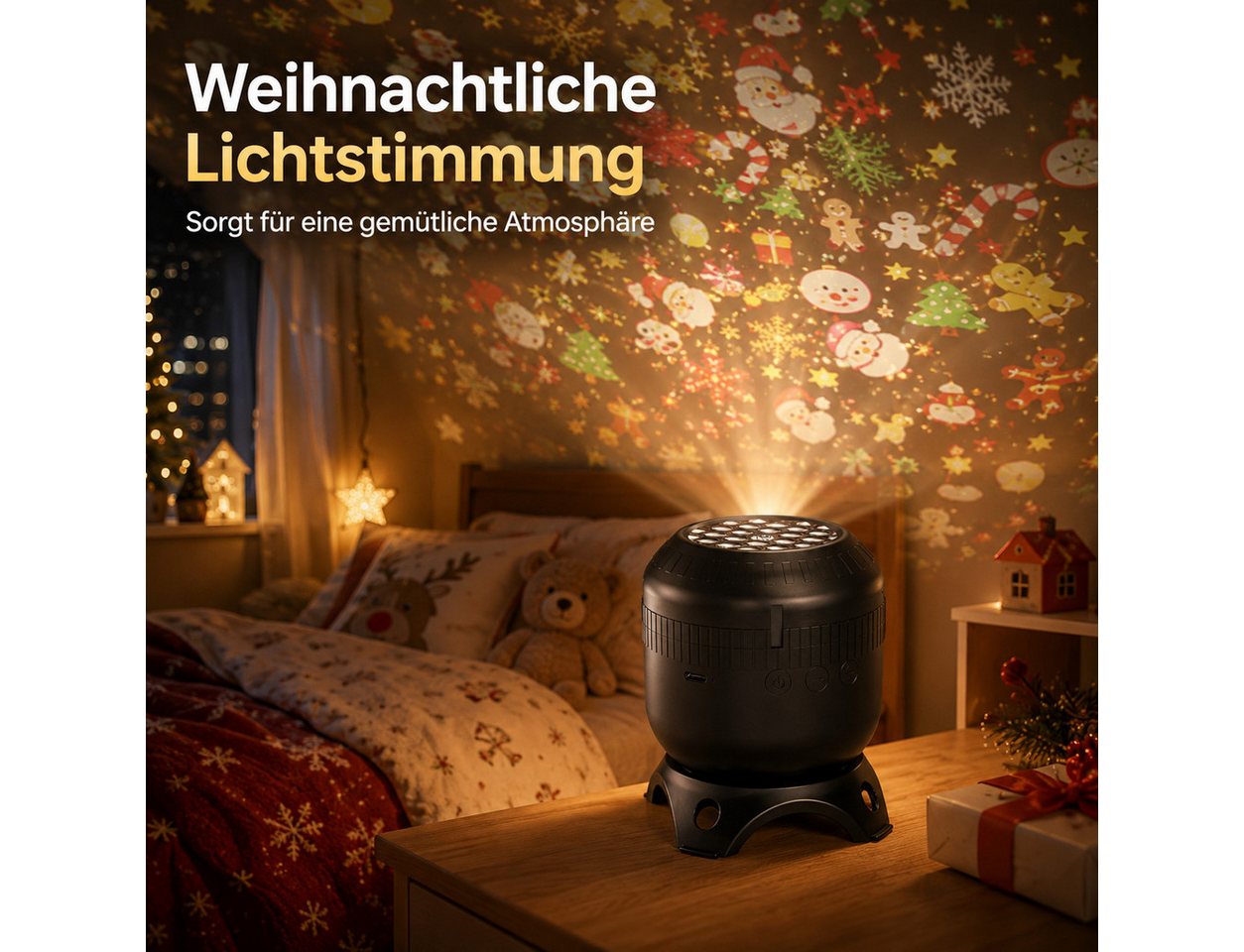 OYLCDI Projektionslampe Projektionslampe für Kinder mit 8 Wechselmotiven, Nachtlicht Projektor mit drehbarer Projektion, USB-C, 0,8–3,2 m Projektionsabstand, für Kinderzimmer & Schlafzimmer Bild 3