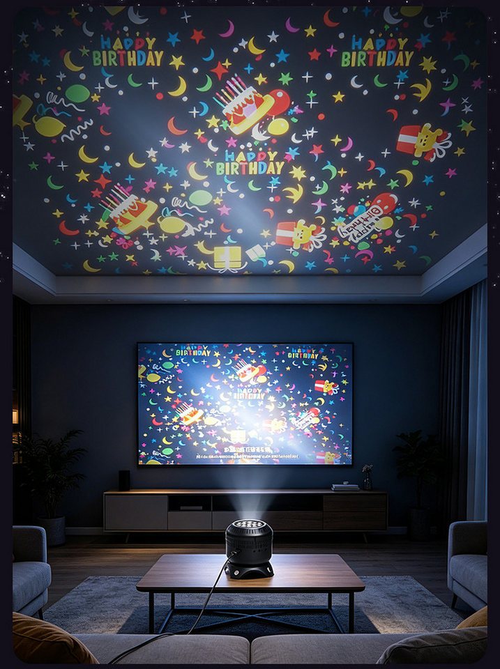 OYLCDI Projektionslampe Projektionslampe für Kinder mit 8 Wechselmotiven, Nachtlicht Projektor mit drehbarer Projektion, USB-C, 0,8–3,2 m Projektionsabstand, für Kinderzimmer & Schlafzimmer Bild 5