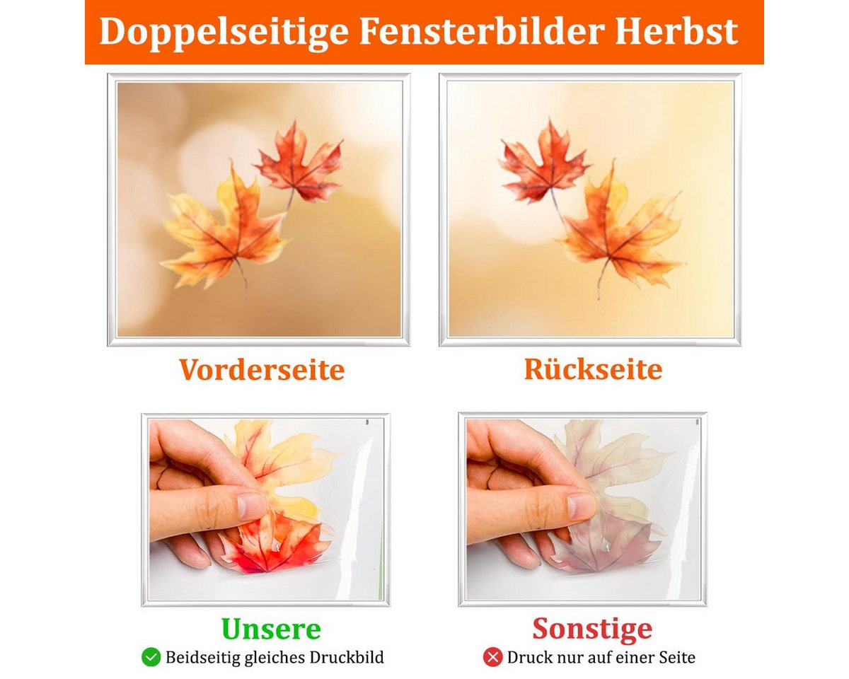 Bomiclss Fensterbild Fensterbilder Herbst Eichhörnchen 30 × 60 cm Doppelseitig,2 Tickets, Herbst Fensteraufkleber, Statische Haftung, Wiederverwendbar