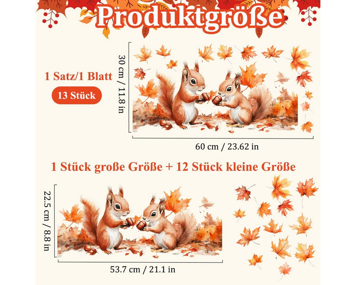 Bomiclss Fensterbild Fensterbilder Herbst Eichhörnchen 30 × 60 cm Doppelseitig,2 Tickets, Herbst Fensteraufkleber, Statische Haftung, Wiederverwendbar Bild 2
