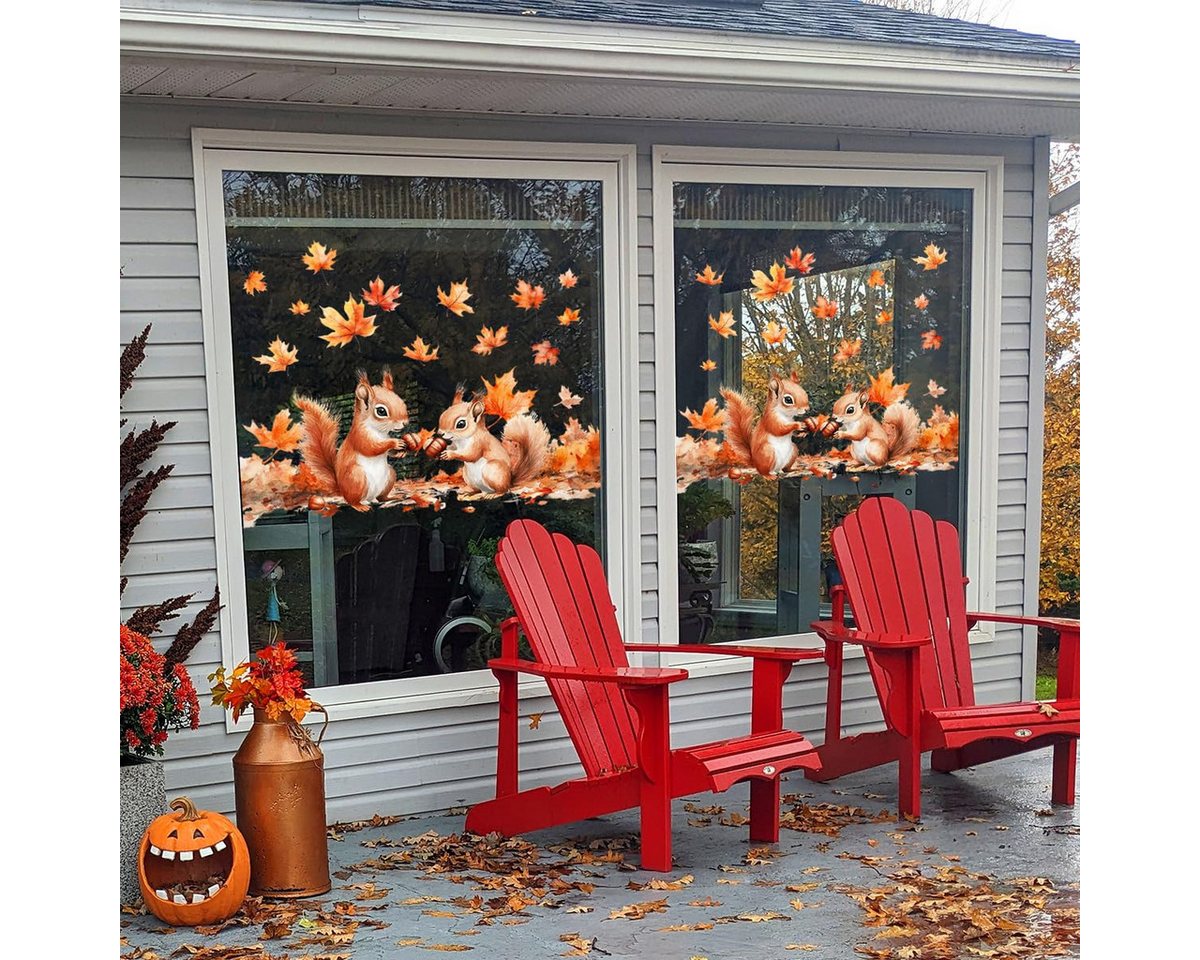 Bomiclss Fensterbild Fensterbilder Herbst Eichhörnchen 30 × 60 cm Doppelseitig,2 Tickets, Herbst Fensteraufkleber, Statische Haftung, Wiederverwendbar Bild 5