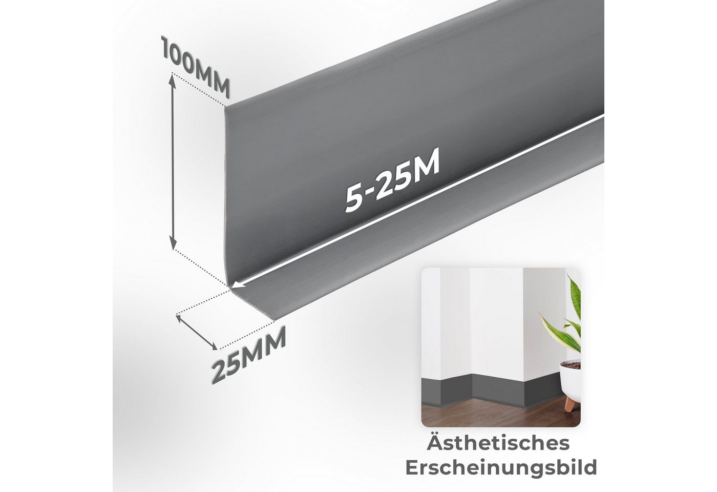 Quest Sockelleiste Weichsockelleiste Knickleiste 100x25 mm, L: 100,00 cm, H: 10,00 cm, Packung, 1-St., wasserfest, UV-beständig, für Küche & Bad