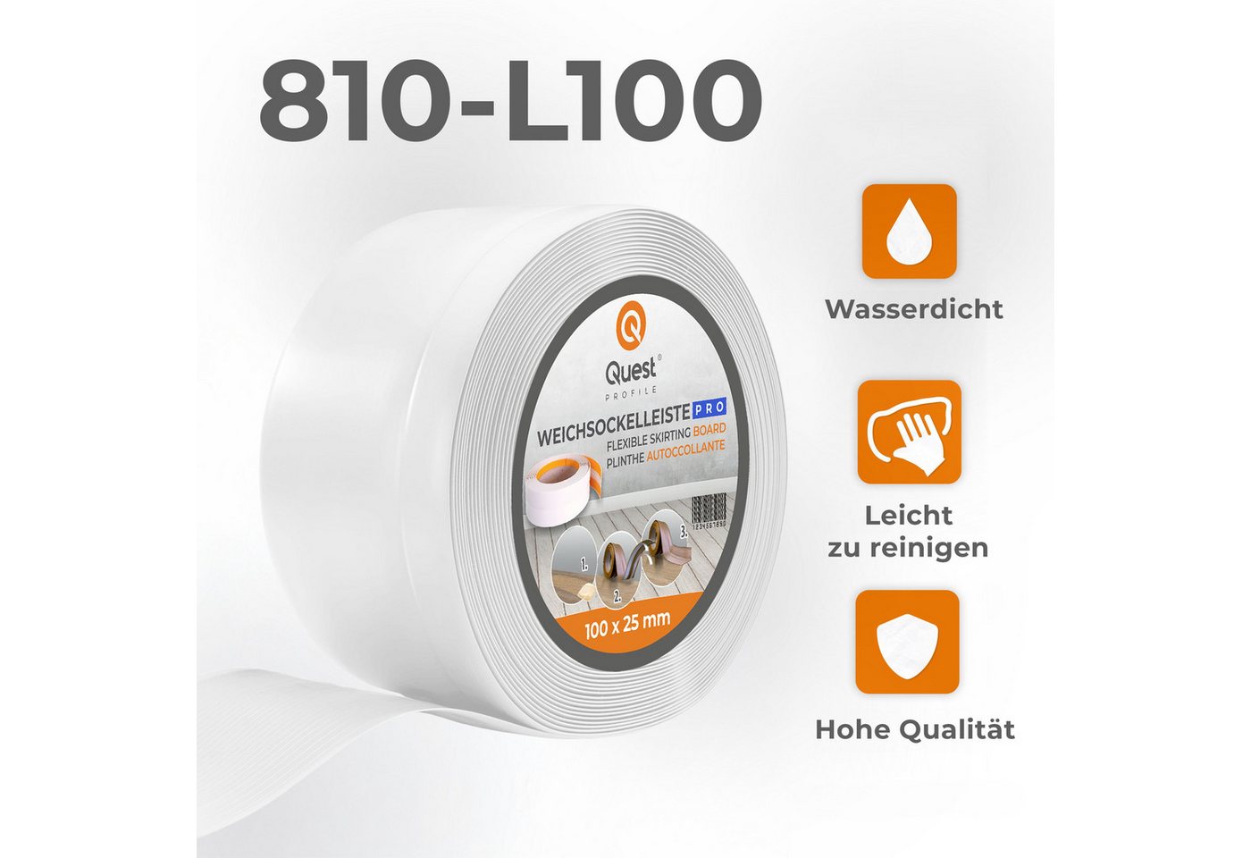 Quest Sockelleiste Weichsockelleiste Knickleiste 100x25 mm, L: 100,00 cm, H: 10,00 cm, Packung, 1-St., wasserfest, UV-beständig, für Küche & Bad Bild 2