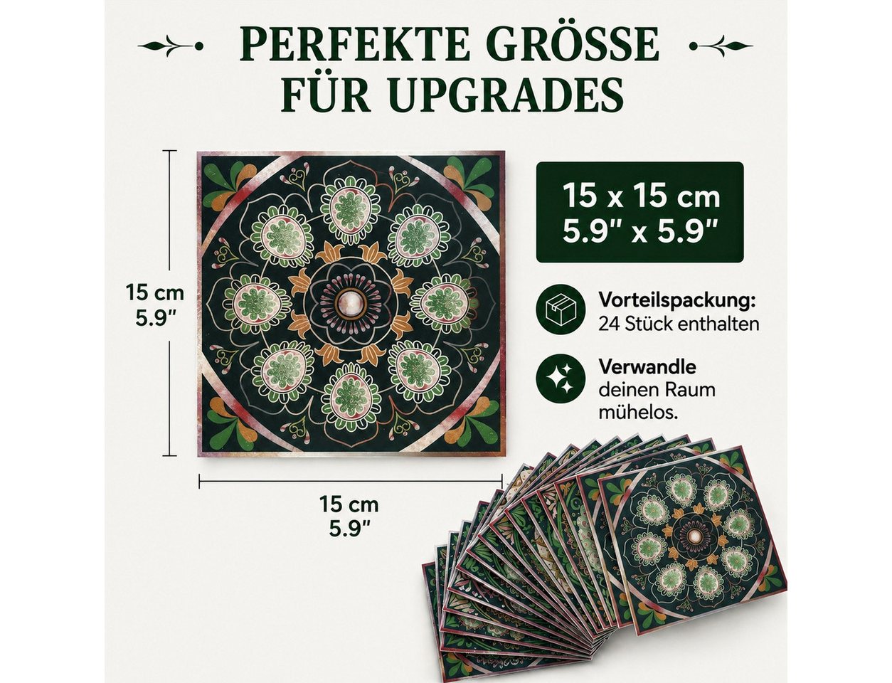 LEMLIT Küchenrückwand Fliesenaufkleber Bad Küchenfliesen Selbstklebend Wasserfest 24 Stück, (24er Set, 24-tlg., 15x15cm), Marokkanischer Stil Fliesenaufkleber Küche,PVC Fliesensticker Fliesen