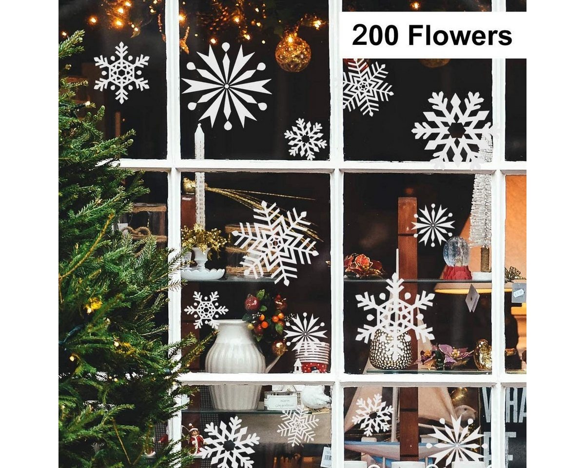 Salcar Fensterbild Fensteraufkleber Weihnachten Schneeflocken Weihnachtsdekoration Deko, 200er-Set Aufkleber in 3 Größen und 4 Formen, Doppelseitig Sichtbar Bild 4
