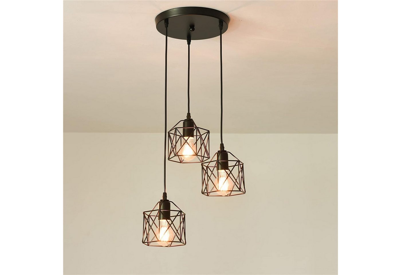 Riserva Hängeleuchte Industrielle Pendelleuchte 3er Set Schwarz E27 Verstellbar 120cm Bild 3