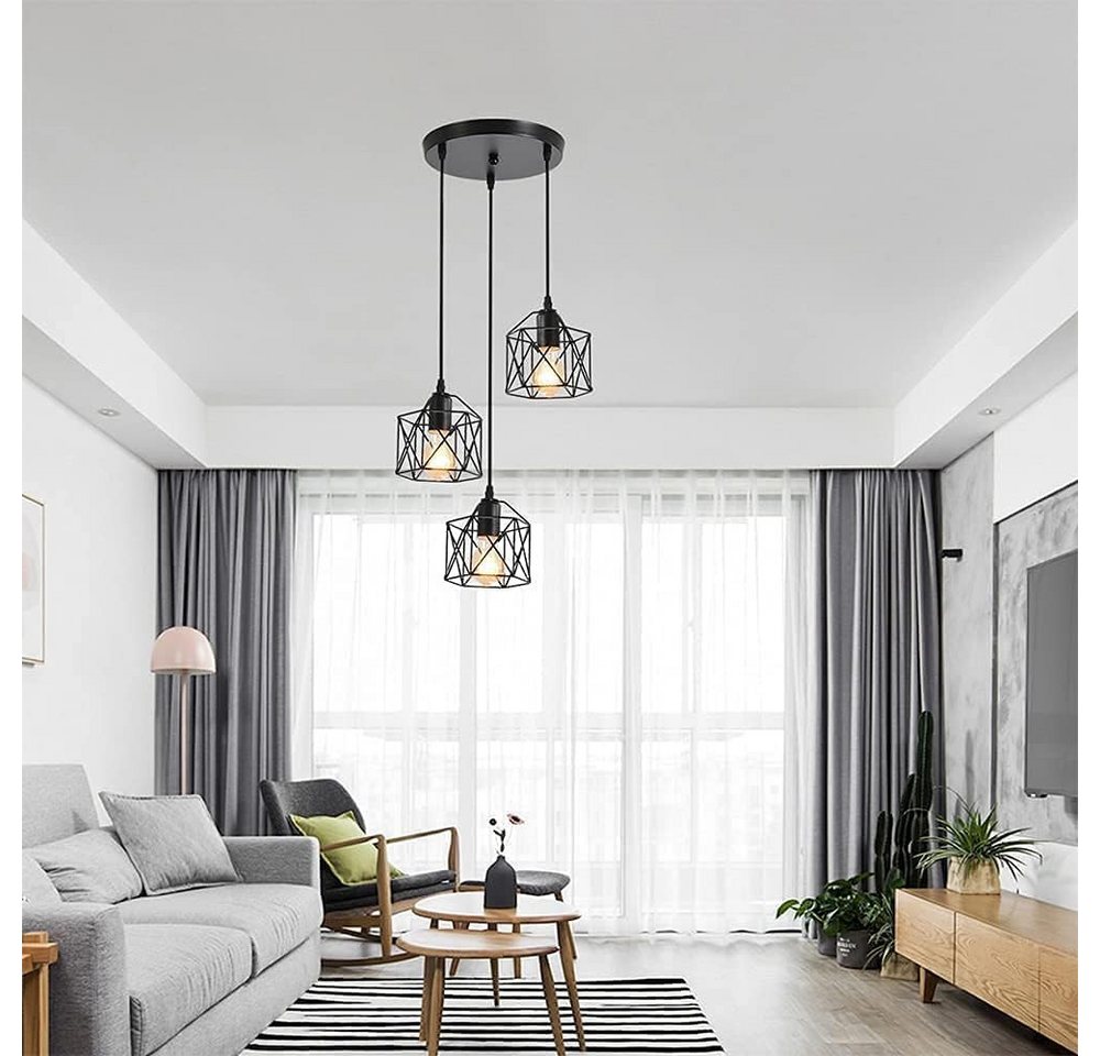 Riserva Hängeleuchte Industrielle Pendelleuchte 3er Set Schwarz E27 Verstellbar 120cm Bild 4