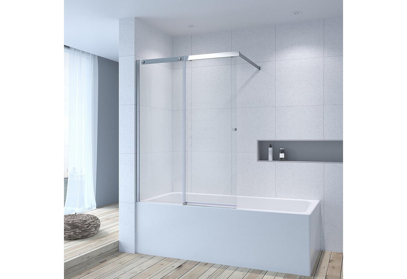 AQUALAVOS Badewannenaufsatz Duschabtrennung für Badewanne 110x140/150 Duschwand Drehtür/Schiebetür, 6 mm ESG mit Nano Beschichtung, links- oder rechtsseitig montierbar Bild 3