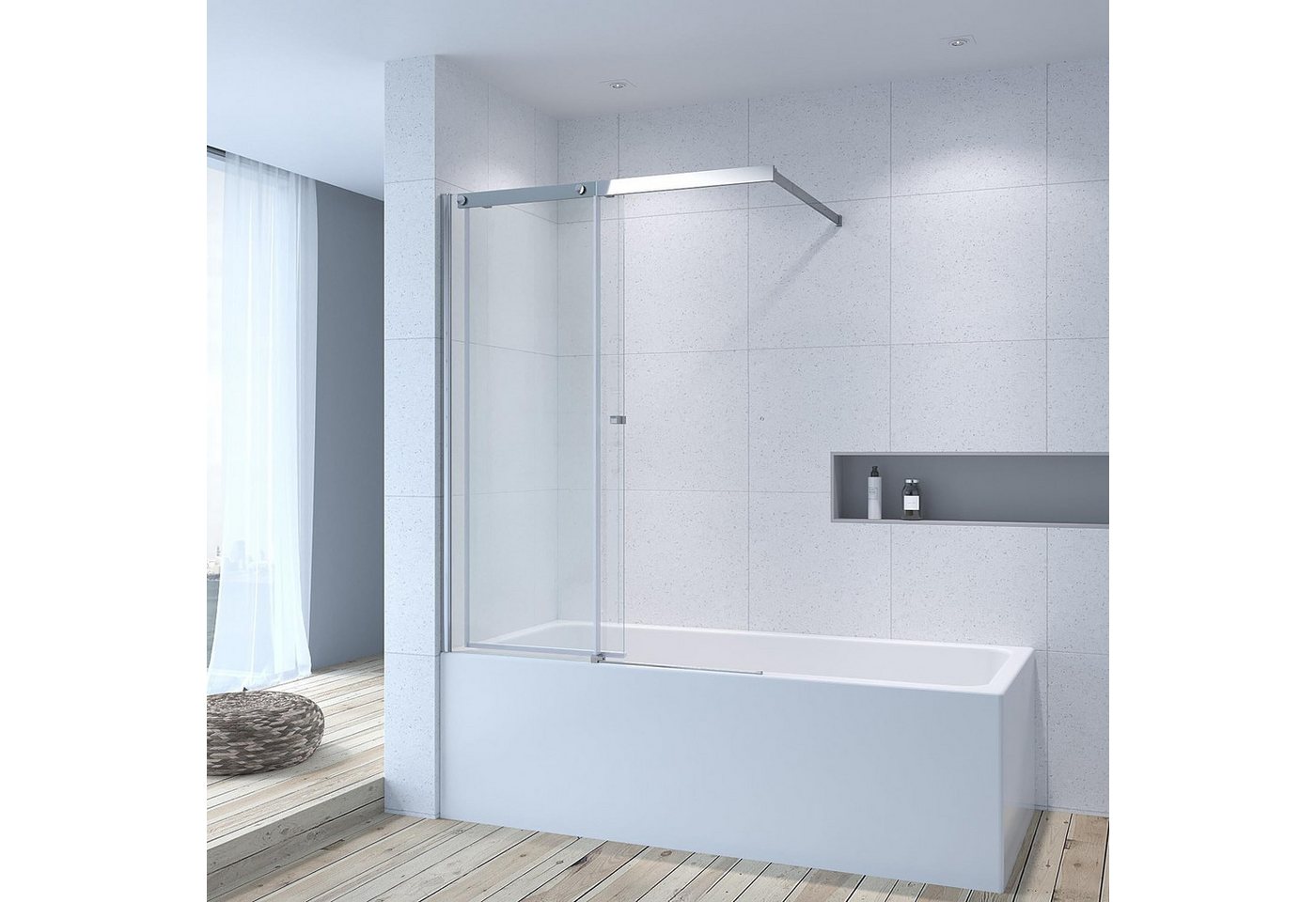 AQUALAVOS Badewannenaufsatz Duschabtrennung für Badewanne 110x140/150 Duschwand Drehtür/Schiebetür, 6 mm ESG mit Nano Beschichtung, links- oder rechtsseitig montierbar Bild 4