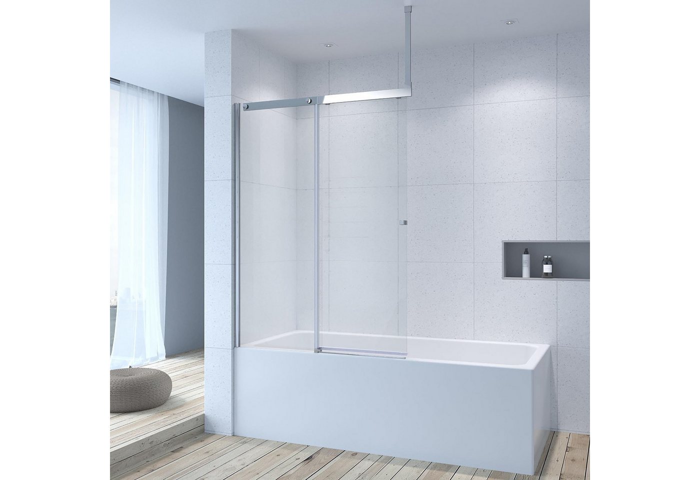 AQUALAVOS Badewannenaufsatz Duschabtrennung für Badewanne 110x140/150 Duschwand Drehtür/Schiebetür, 6 mm ESG mit Nano Beschichtung, links- oder rechtsseitig montierbar Bild 5