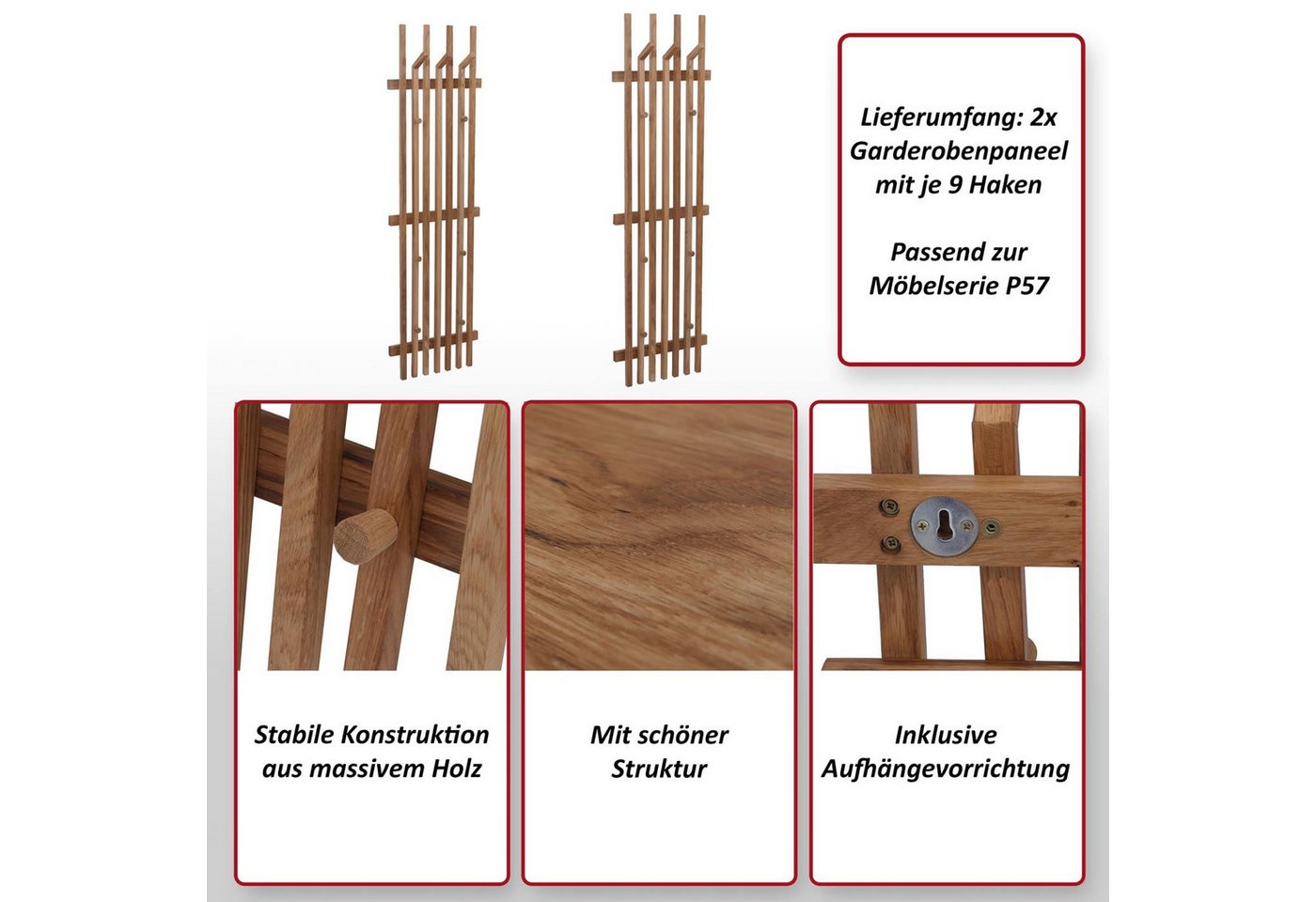 MCW Garderobenpaneel MCW-P57-Ga2, Mit 9 Haken je Paneel, Inklusive Aufhängevorrichtung Bild 3