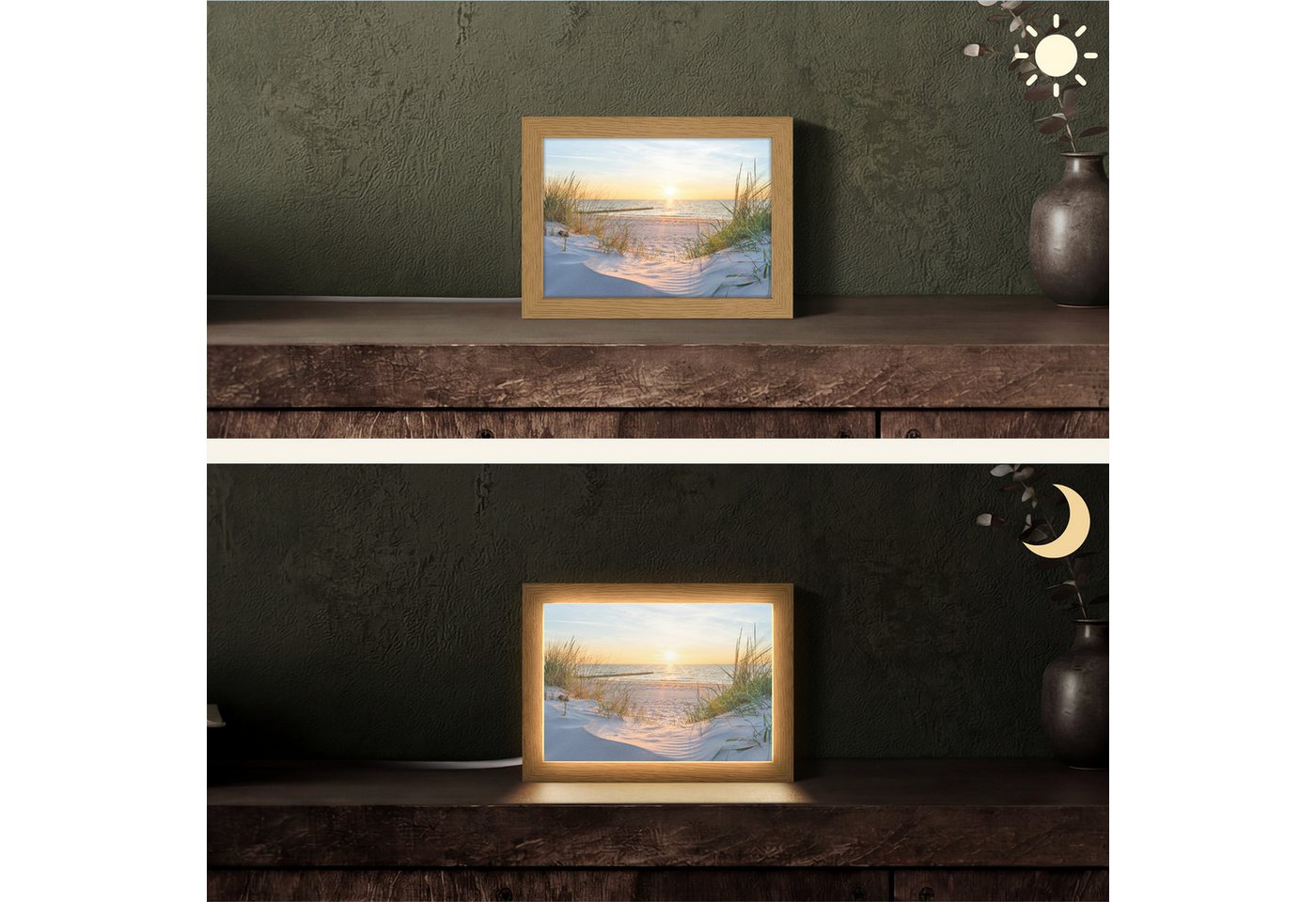 OnlyWow Tischleuchte Strand - Sonne - Düne - Gras - Sand - Horizont, Dimmbar, Farbwechsel, LED, Warmweiß, Kaltweiß, Neutralweiß Einstellbar, Tischlampe, Schreibtischlampe, Desk, Dimmbar, mit Kabel, LED Bild 2