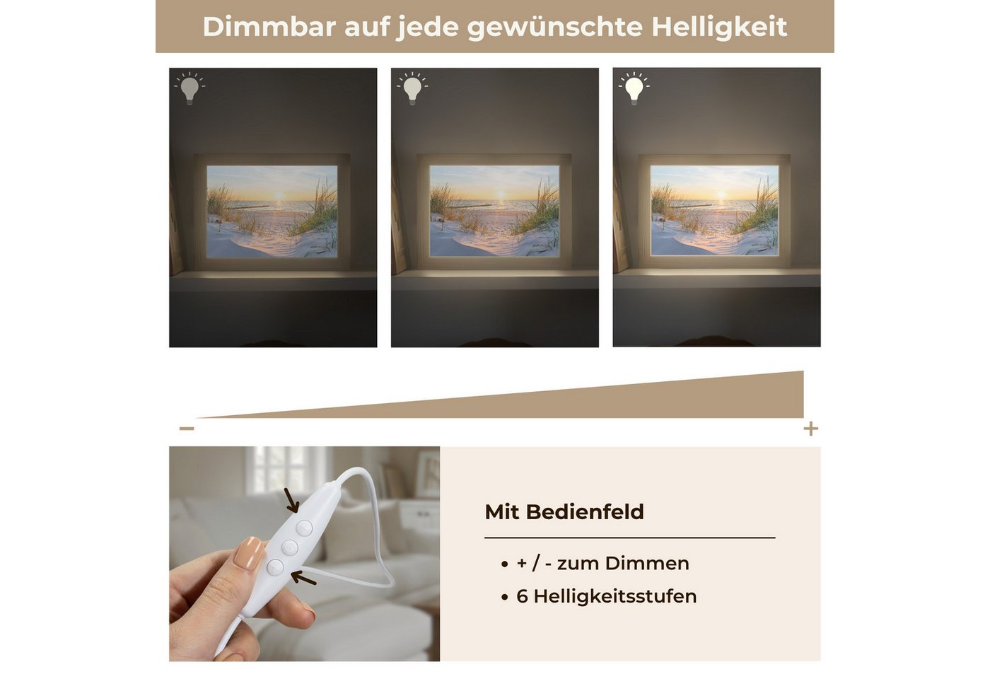 OnlyWow Tischleuchte Strand - Sonne - Düne - Gras - Sand - Horizont, Dimmbar, Farbwechsel, LED, Warmweiß, Kaltweiß, Neutralweiß Einstellbar, Tischlampe, Schreibtischlampe, Desk, Dimmbar, mit Kabel, LED Bild 3