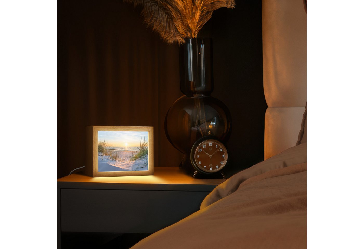 OnlyWow Tischleuchte Strand - Sonne - Düne - Gras - Sand - Horizont, Dimmbar, Farbwechsel, LED, Warmweiß, Kaltweiß, Neutralweiß Einstellbar, Tischlampe, Schreibtischlampe, Desk, Dimmbar, mit Kabel, LED Bild 4