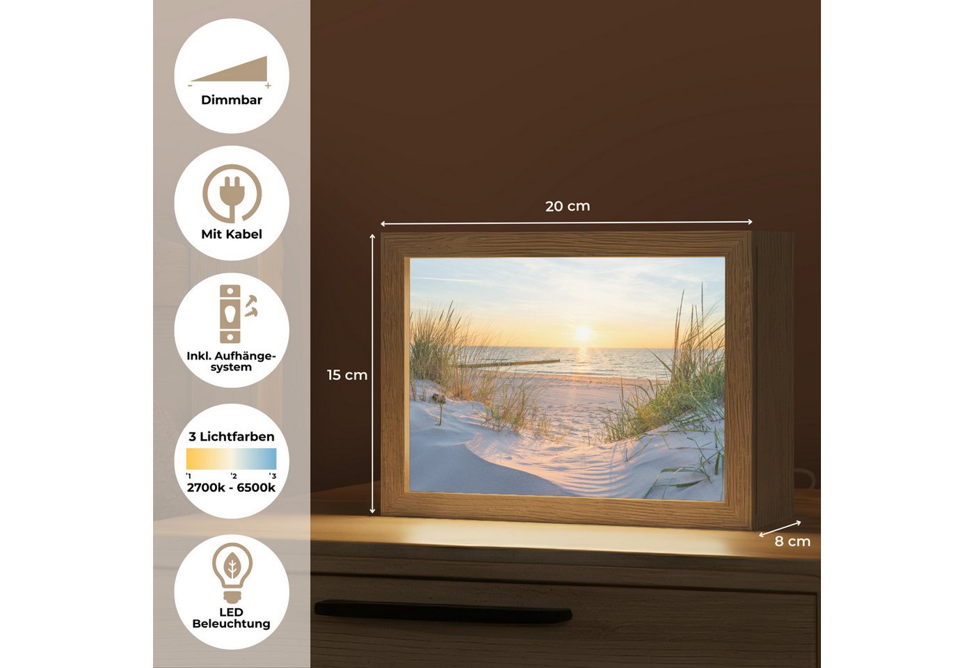 OnlyWow Tischleuchte Strand - Sonne - Düne - Gras - Sand - Horizont, Dimmbar, Farbwechsel, LED, Warmweiß, Kaltweiß, Neutralweiß Einstellbar, Tischlampe, Schreibtischlampe, Desk, Dimmbar, mit Kabel, LED Bild 5