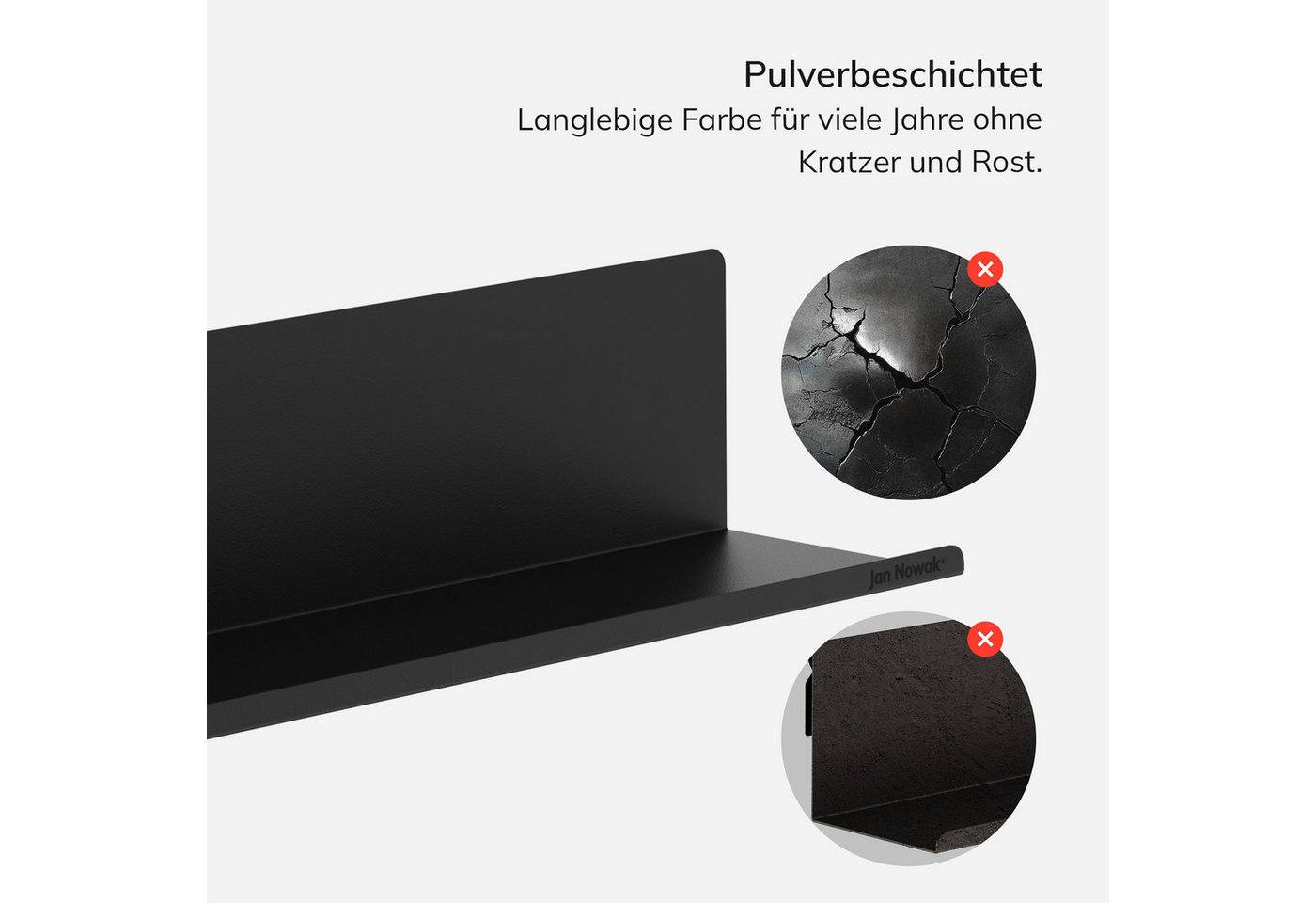 Jan Nowak Wandregal Wandregal JOANNE 40 cm Stahl verstecktes Befestigungssystem, Stahl 1,1 mm kaltgewalzt pulverbeschichtet 40 x 15 x 15 cm, Hängeregal abgerundet volle Rückwand 9 Farben modular Bild 4