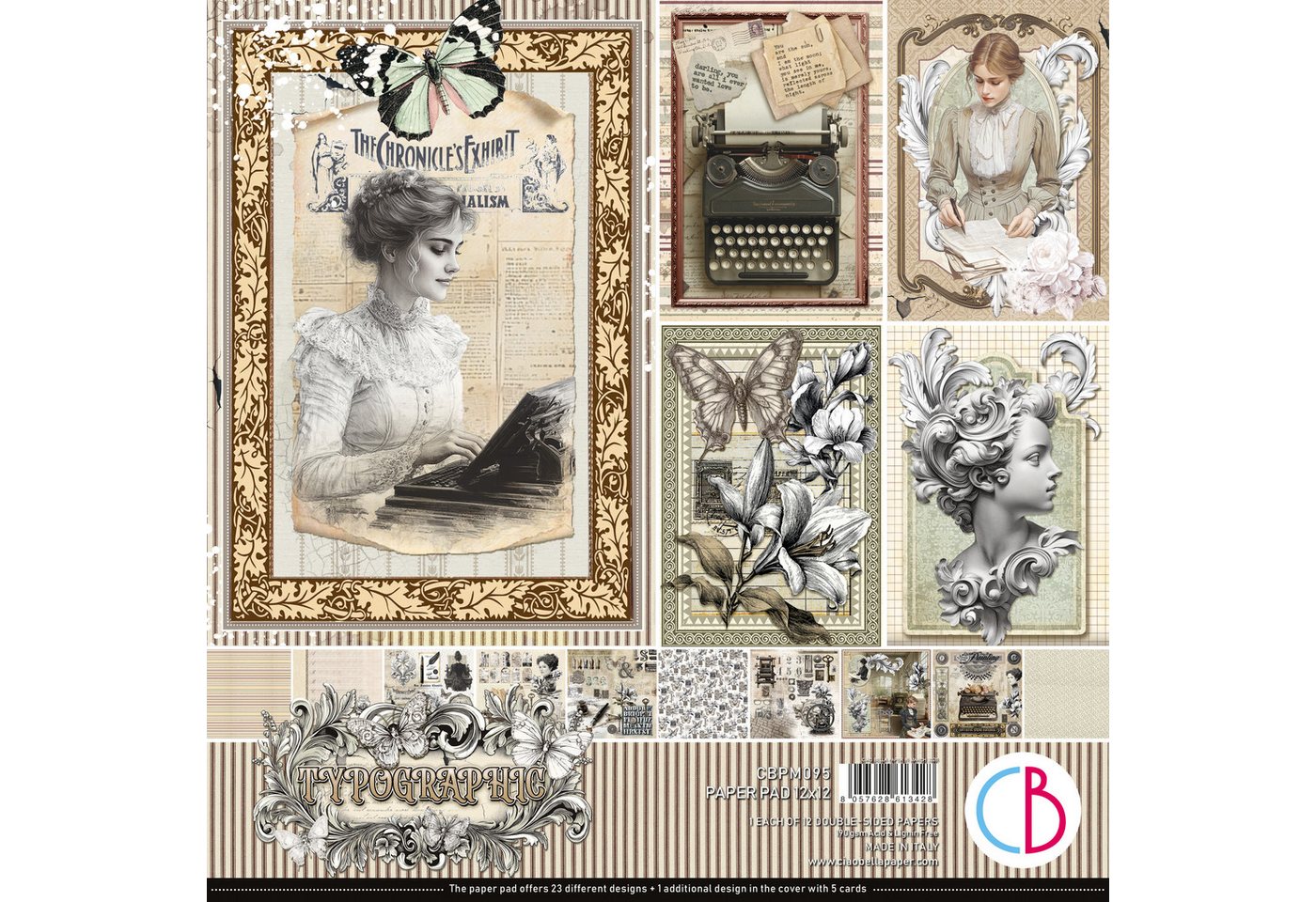 Ciao Bella Motivpapier Scrapbook-Papier Typographic, 12 Blatt, 30,5 x 30,5 cm