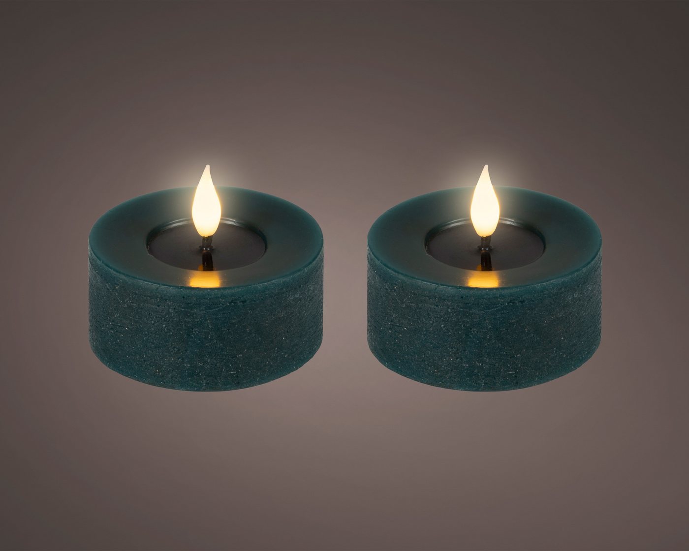 Lumineo LED-Kerze, Timer, warmweiß, LED Kerzen 6x7,5cm mit Timer Wachs 2 Stück - Flacker-Effekt Smaragd Bild 2