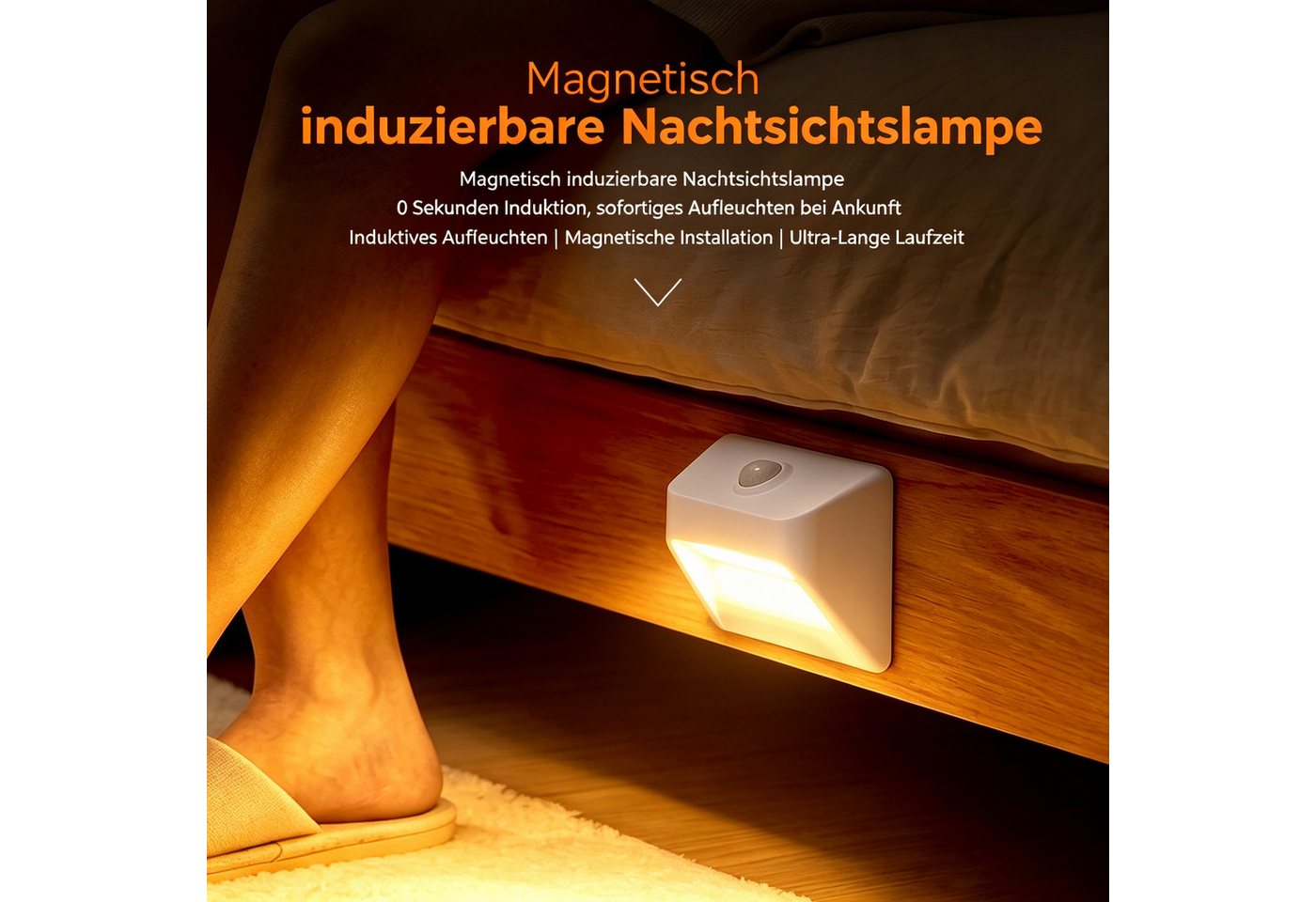 ibettertec LED Nachttischlampe LED Nachtlicht mit Bewegungsmelder für Treppen Flur Schlafzimmer, LED fest integriert, Warmweiß, LED Nachtlampe Batterie Treppenlicht mit Bewegungsmelder Bild 2